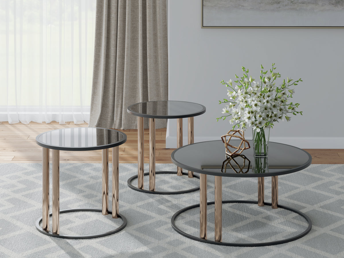 Tampa Furniture Outlet Lutz - Ashley Furniture - Hannerly Table (Set of 3) - Occasional Table Set (3/CN) / Black/Gold Finish - T219-13