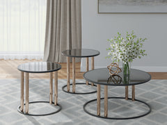 Tampa Furniture Outlet Lutz - Ashley Furniture - Hannerly Table (Set of 3) - Occasional Table Set (3/CN) / Black/Gold Finish - T219-13
