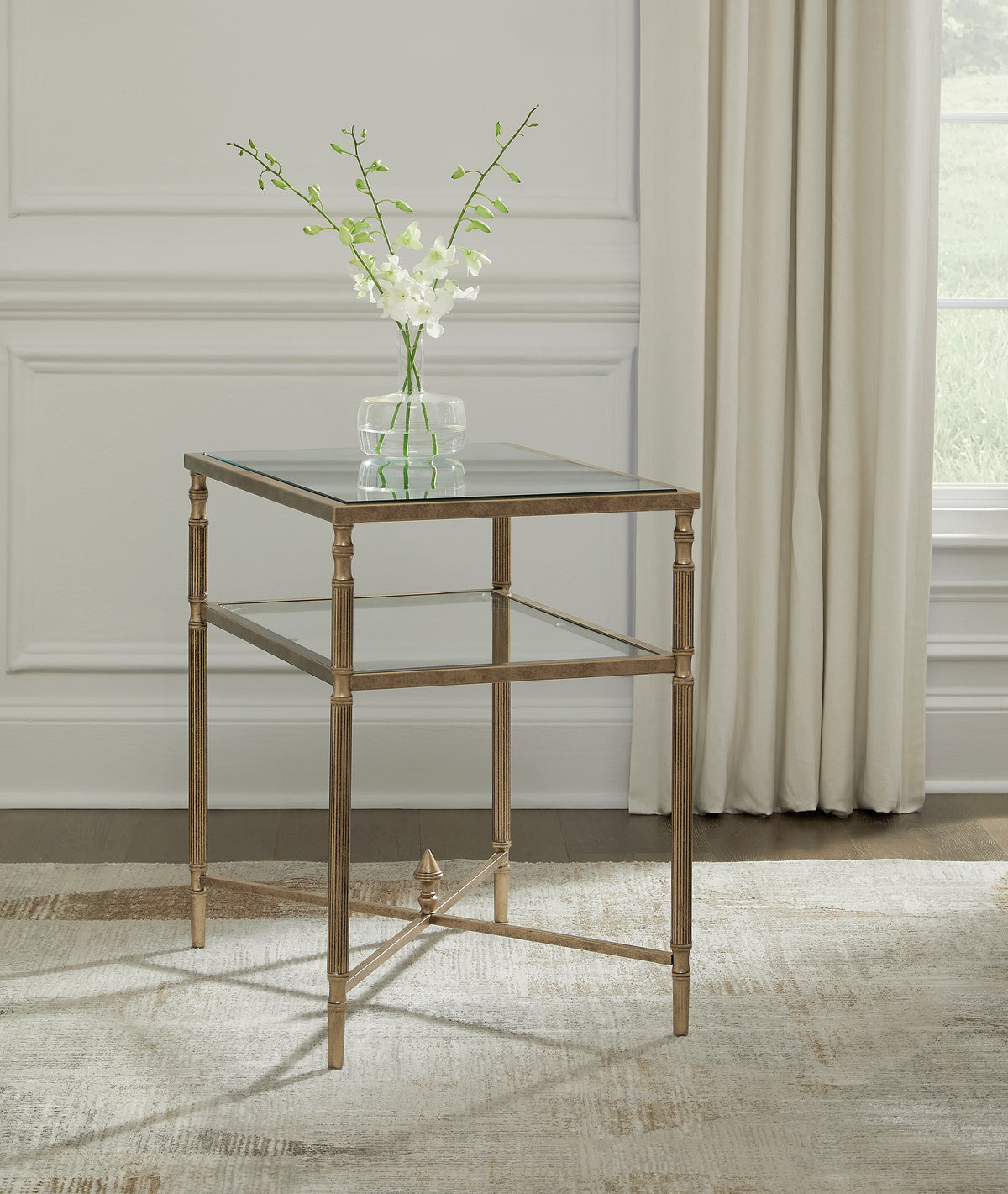 Tampa Furniture Outlet Lutz - Ashley Furniture - Cloverty End Table - Rectangular End Table / Aged Gold Finish - T440-3