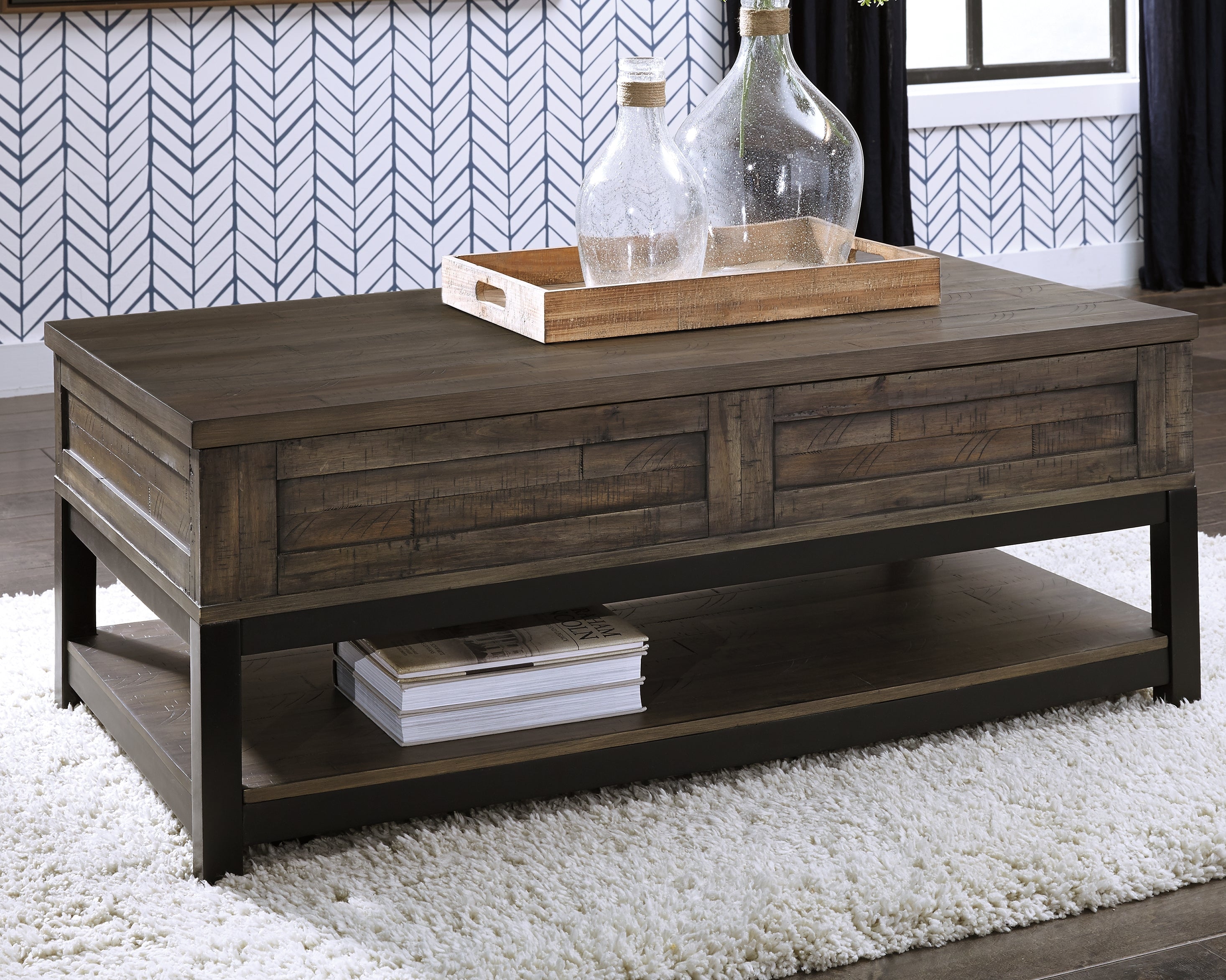 Tampa Furniture Outlet Lutz - Ashley Furniture - Johurst Coffee Table with Lift Top - LIFT TOP COCKTAIL TABLE / Grayish Brown - T444-9