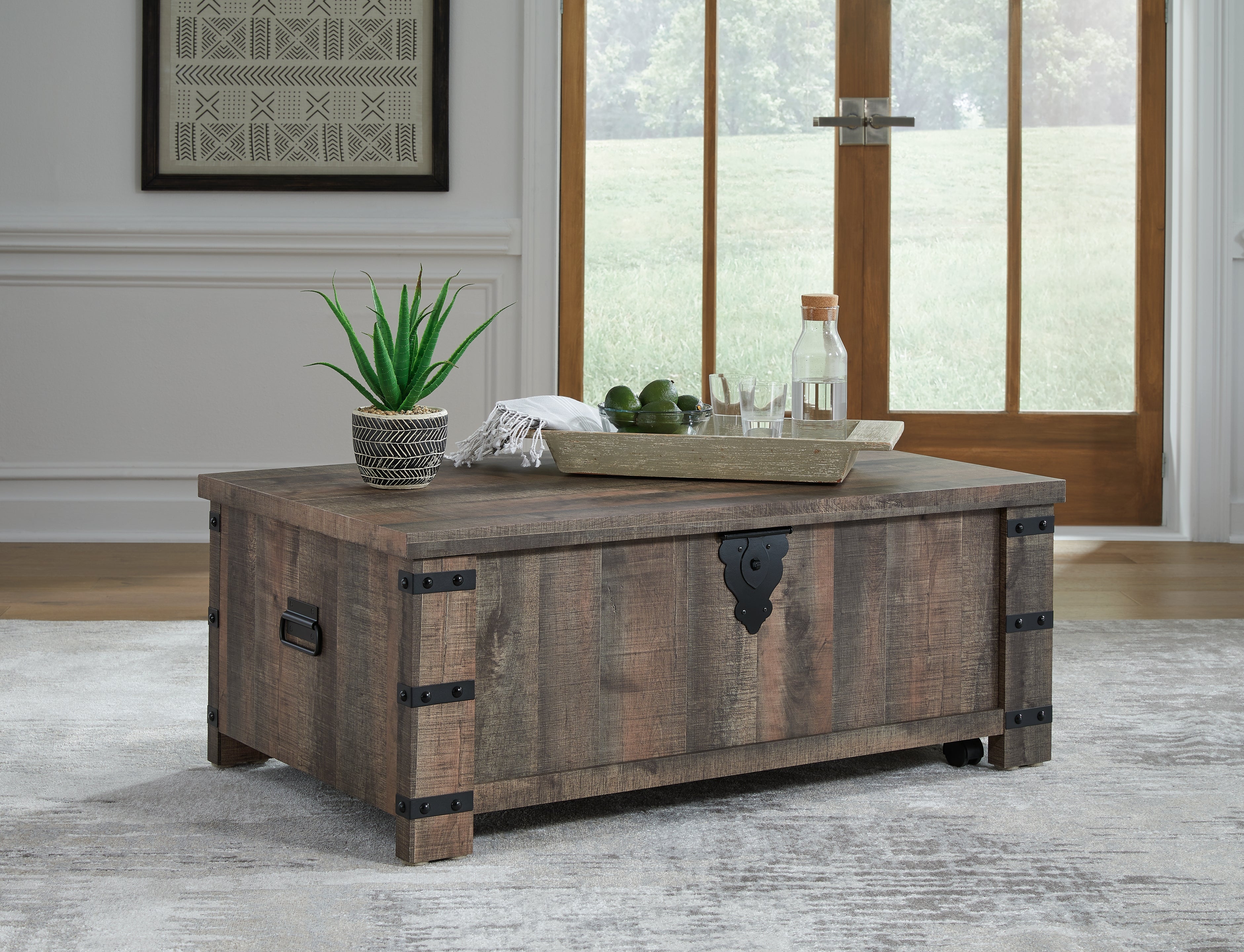 Tampa Furniture Outlet Lutz - Ashley Furniture - Hollum Lift-Top Coffee Table - Lift Top Cocktail Table / Rustic Brown - T466-9