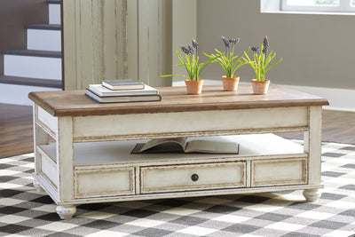 Tampa Furniture Outlet Lutz - Ashley Furniture - Realyn Coffee Table with Lift Top - Lift Top Cocktail Table / White/Brown - T523-9