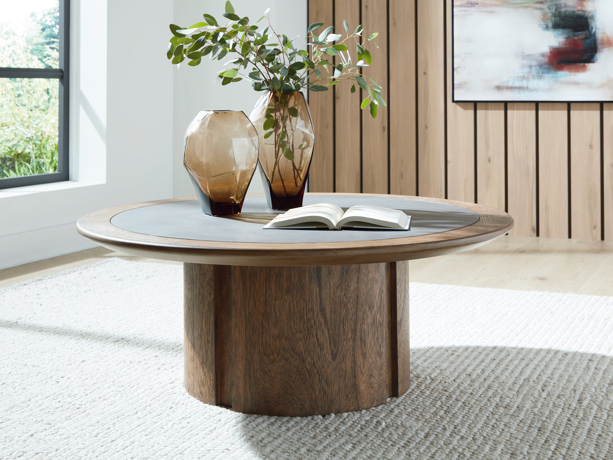 Tampa Furniture Outlet Lutz - Ashley Furniture - Dontayne Coffee Table - Round Cocktail Table - T563-8