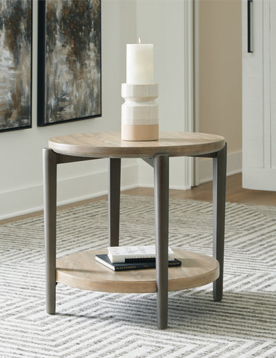 Tampa Furniture Outlet Lutz - Ashley Furniture - Dyonton End Table - Round End Table / Light Grayish Brown - T574-6
