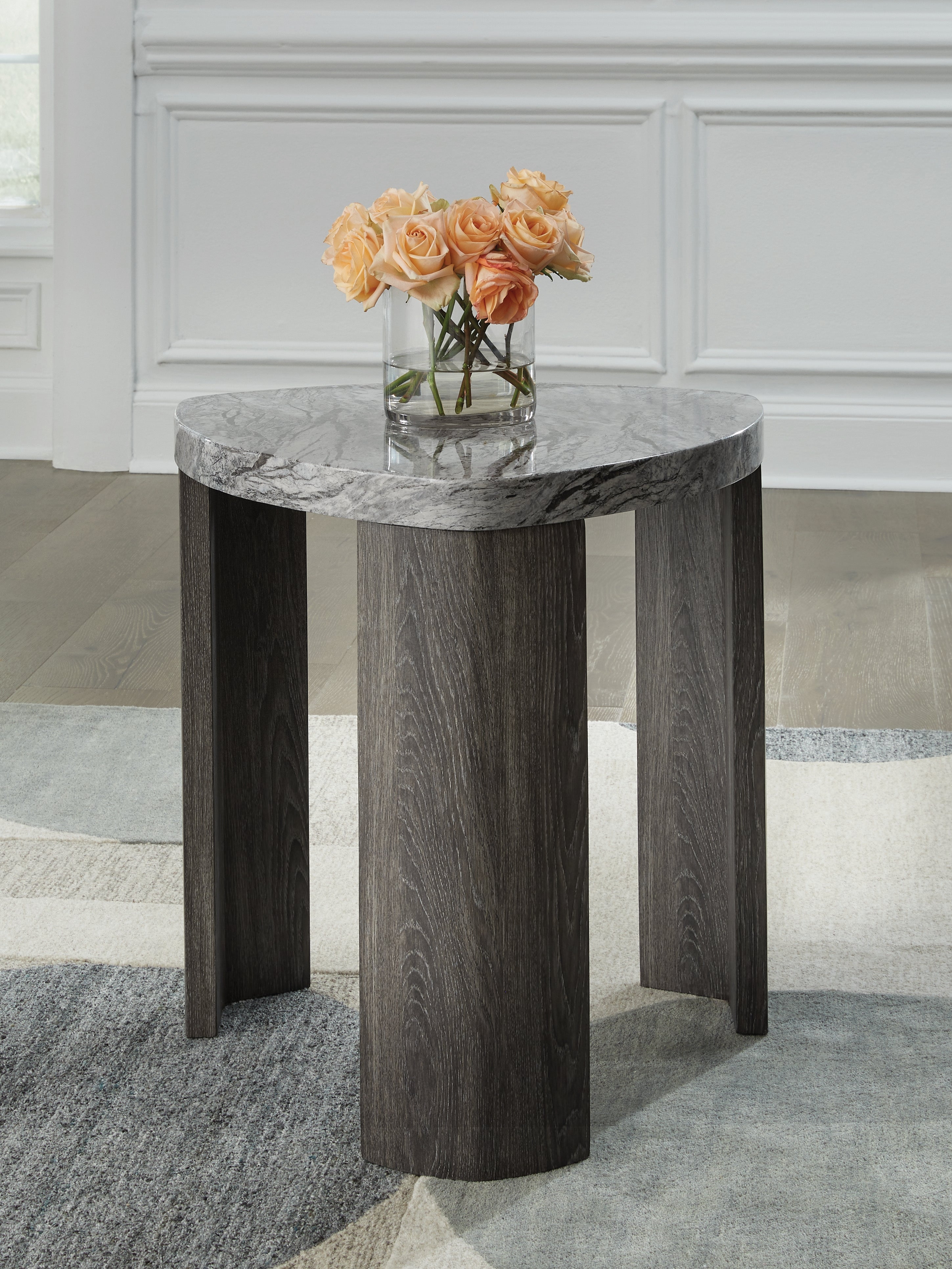 Tampa Furniture Outlet Lutz - Ashley Furniture - Surmour End Table - Triangle End Table / Gray/Brown - T600-6