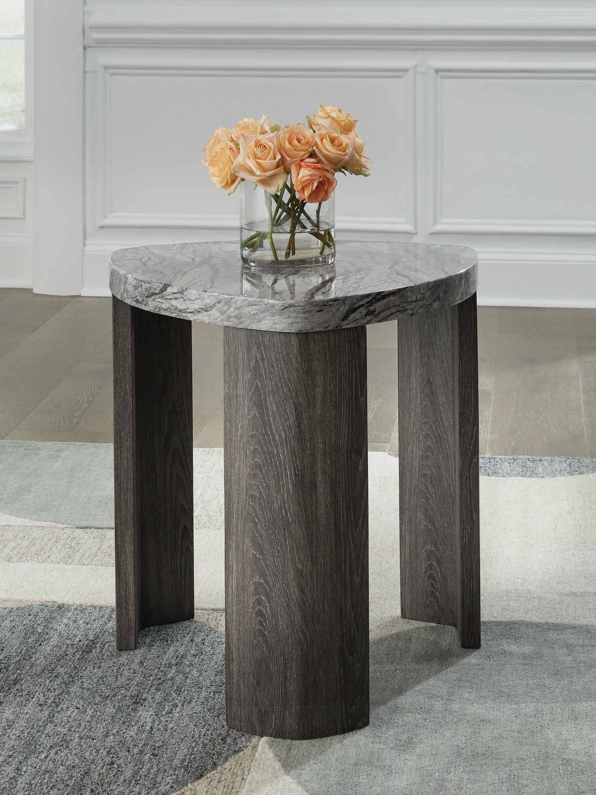 Tampa Furniture Outlet Lutz - Ashley Furniture - Surmour End Table - Triangle End Table / Gray/Brown - T600-6
