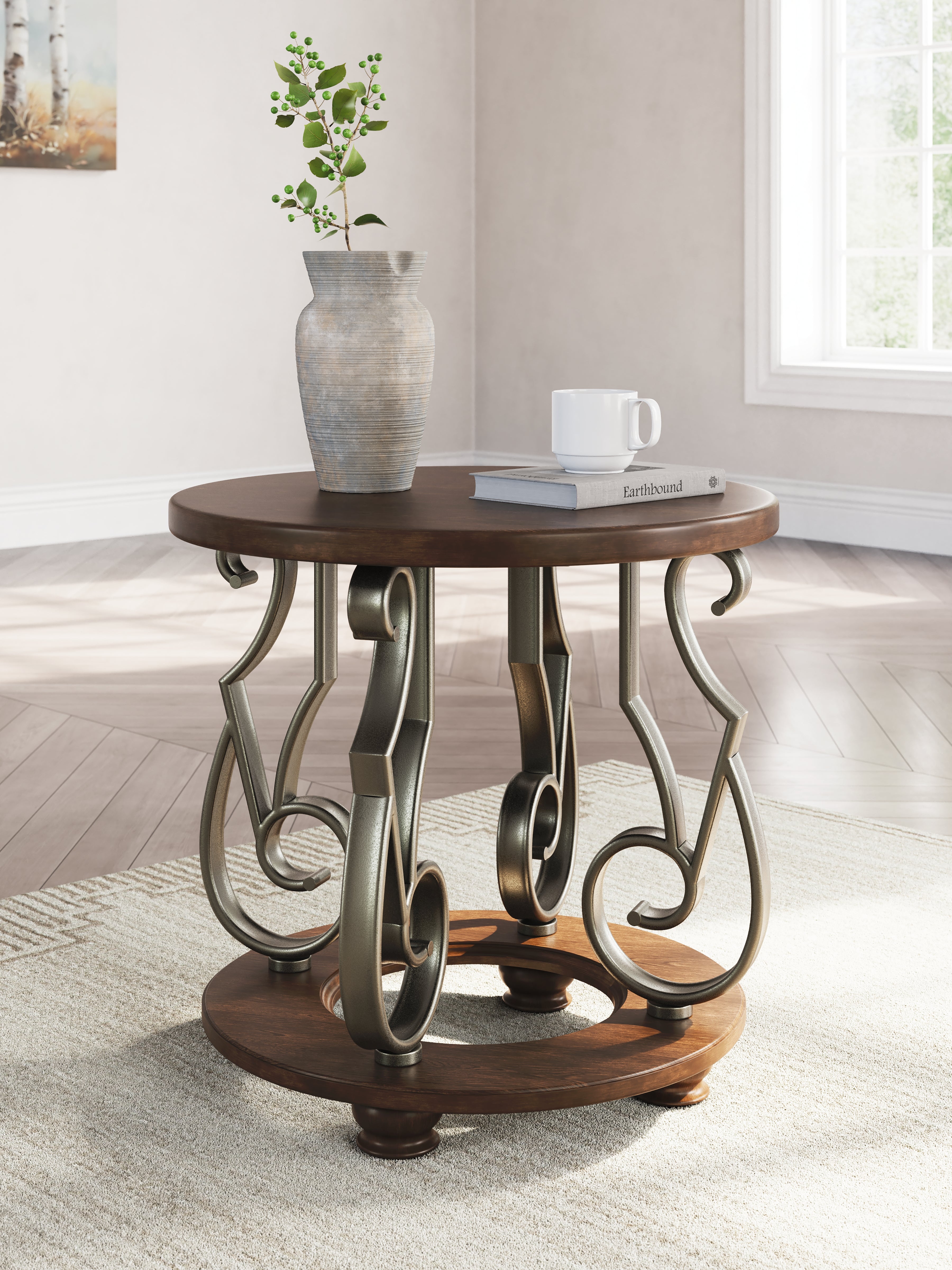 Tampa Furniture Outlet Lutz - Ashley Furniture - Frallyn End Table - Round End Table / Dark Brown - T623-6