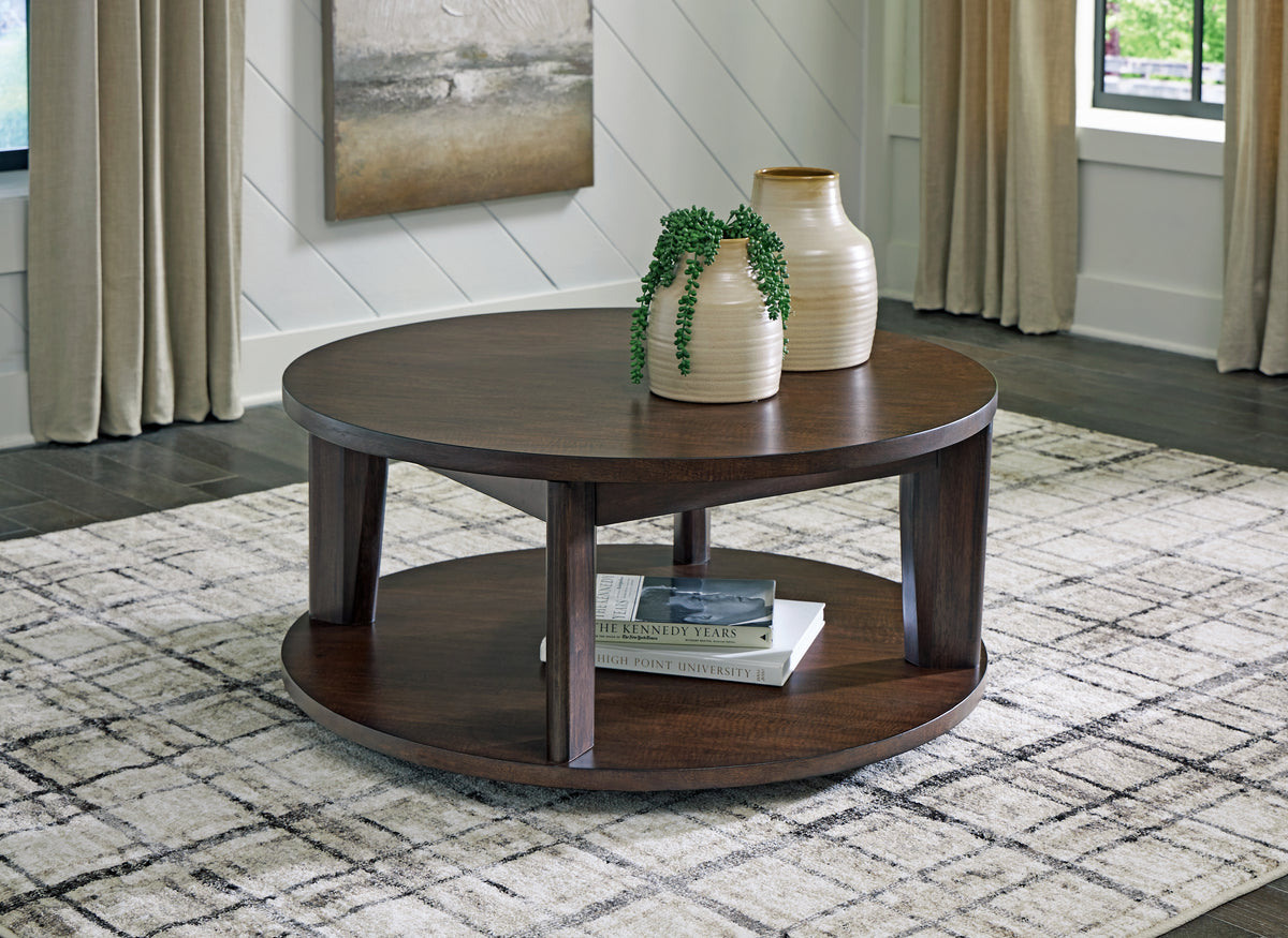 Tampa Furniture Outlet Lutz - Ashley Furniture - Korestone 2 Coffee Table - Round Cocktail Table / Dark Brown - T657-8