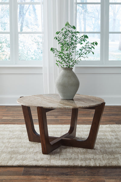 Tampa Furniture Outlet Lutz - Ashley Furniture - Tanidore Coffee Table - Round Cocktail Table / Warm Brown - T667-8