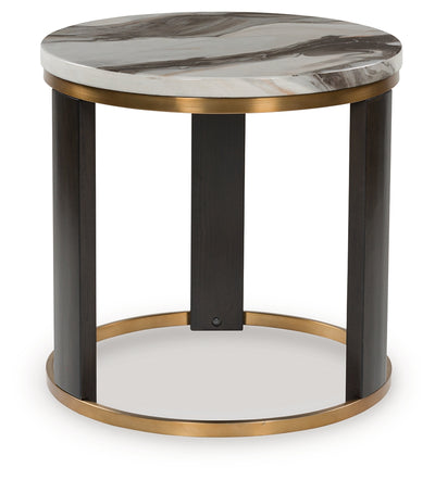Tampa Furniture Outlet Lutz - Ashley Furniture - Jazmore End Table - Round End Table / Brown/Brass Finish - T671-6