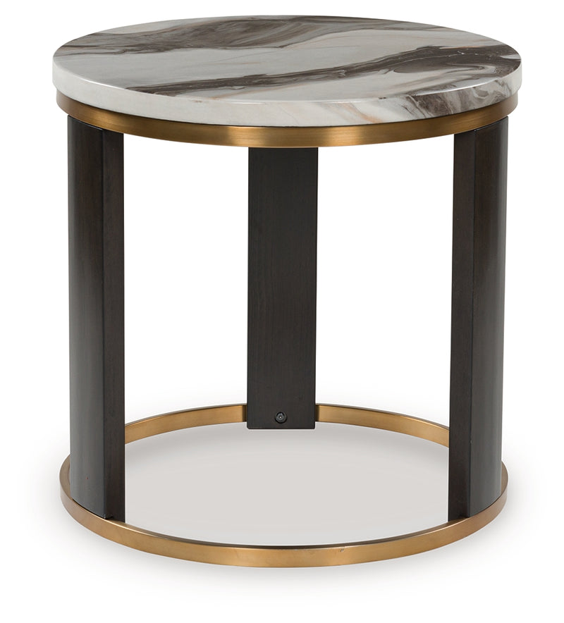 Tampa Furniture Outlet Lutz - Ashley Furniture - Jazmore End Table - Round End Table / Brown/Brass Finish - T671-6