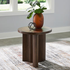 Tampa Furniture Outlet Lutz - Ashley Furniture - Korestone End Table - Round End Table / Dark Brown - T689-6