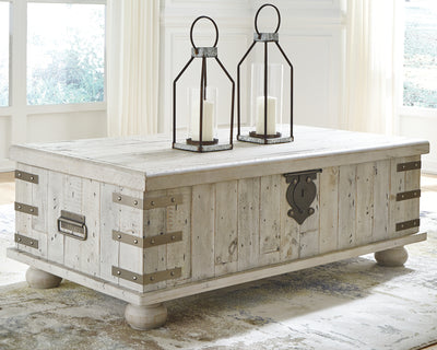 Tampa Furniture Outlet Lutz - Ashley Furniture - Carynhurst Coffee Table with Lift Top - Lift Top Cocktail Table / White Wash Gray - T757-9
