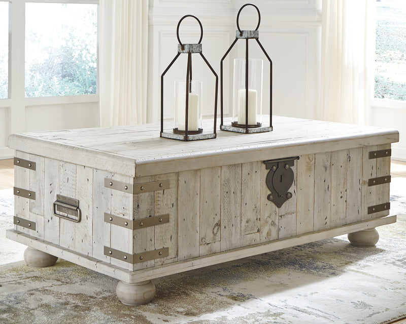 Tampa Furniture Outlet Lutz - Ashley Furniture - Carynhurst Coffee Table with Lift Top - Lift Top Cocktail Table / White Wash Gray - T757-9