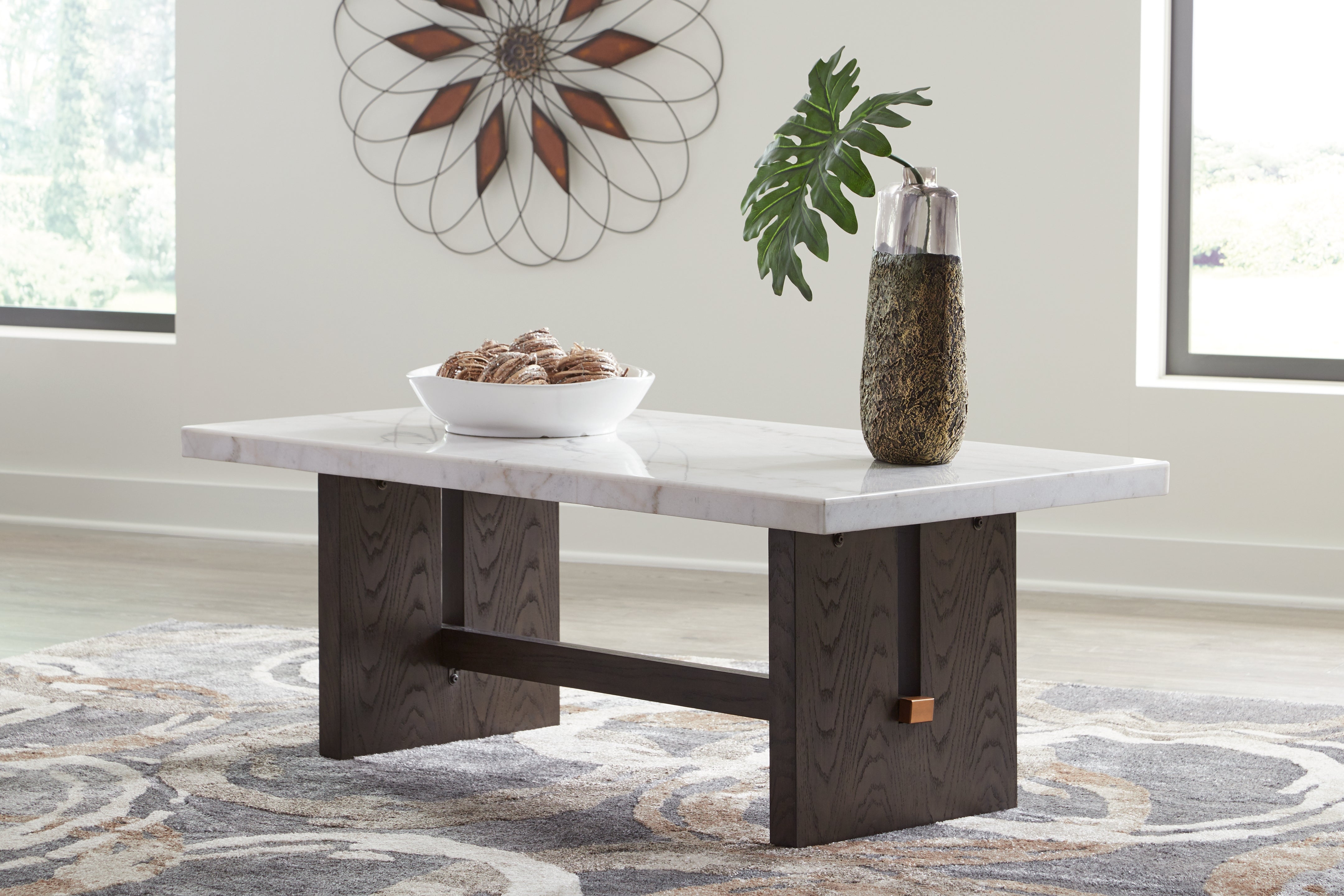 Tampa Furniture Outlet Lutz - Ashley Furniture - Burkhaus Coffee Table - Rectangular Cocktail Table / White/Dark Brown - T779-1
