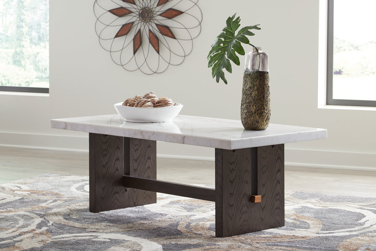 Tampa Furniture Outlet Lutz - Ashley Furniture - Burkhaus Coffee Table - Rectangular Cocktail Table / White/Dark Brown - T779-1