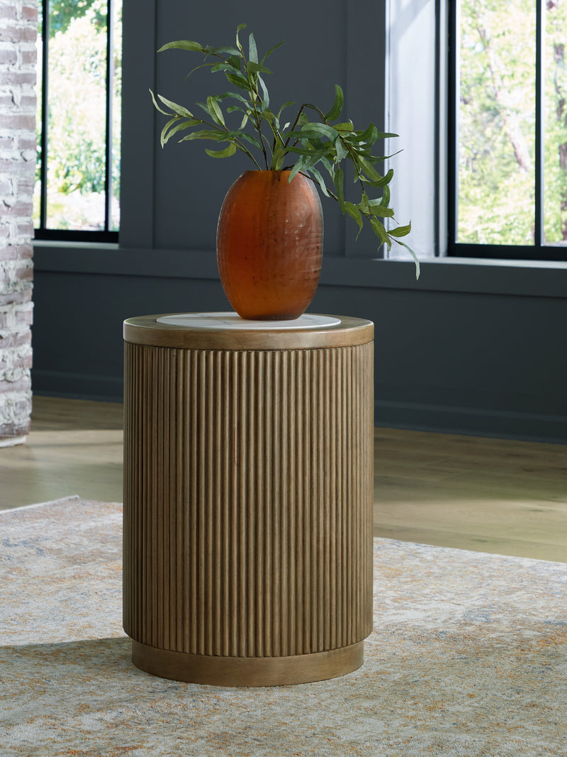 Tampa Furniture Outlet Lutz - Ashley Furniture - Camdill End Table - Round End Table / Light Brown/White - T808-6
