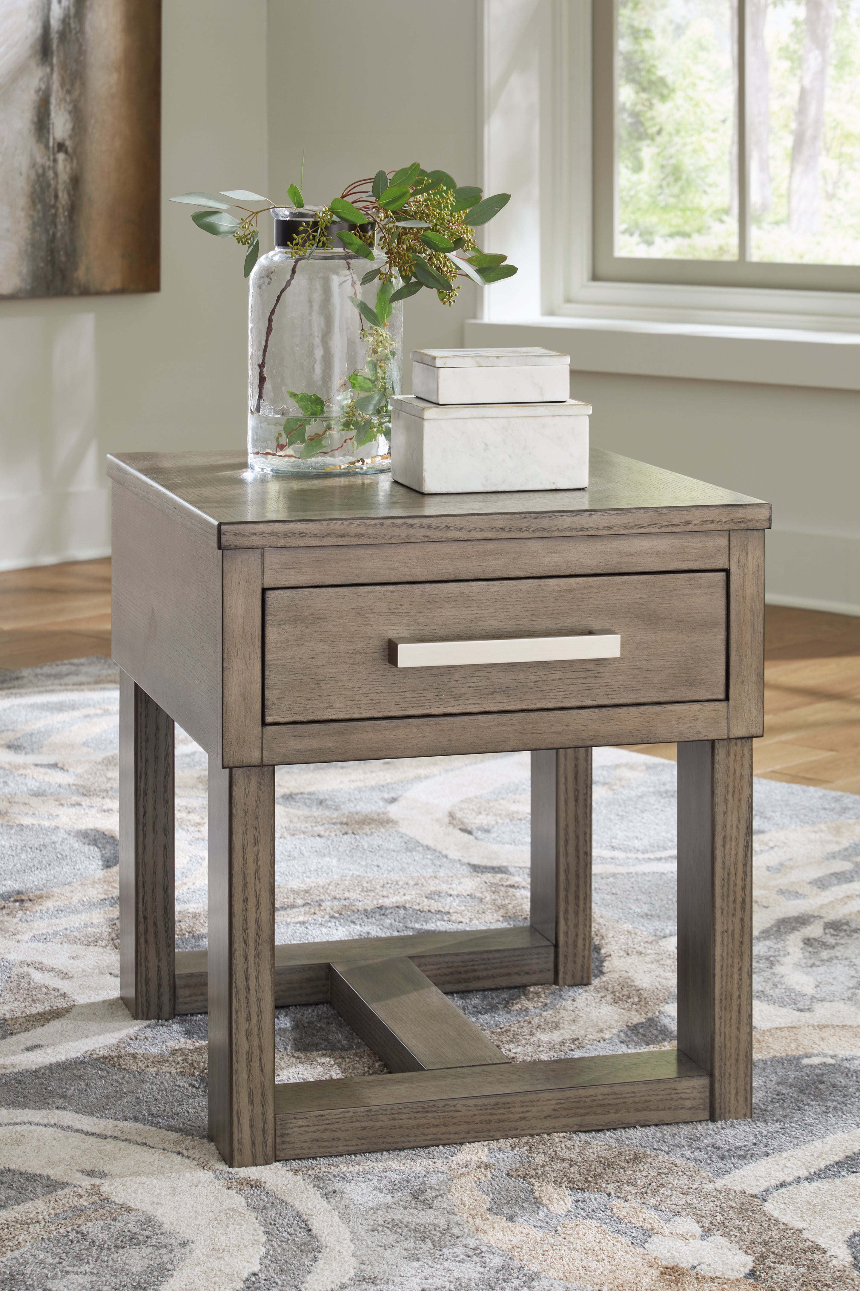 Tampa Furniture Outlet Lutz - Ashley Furniture - Loyaska End Table - Rectangular End Table / Grayish Brown/White - T854-3