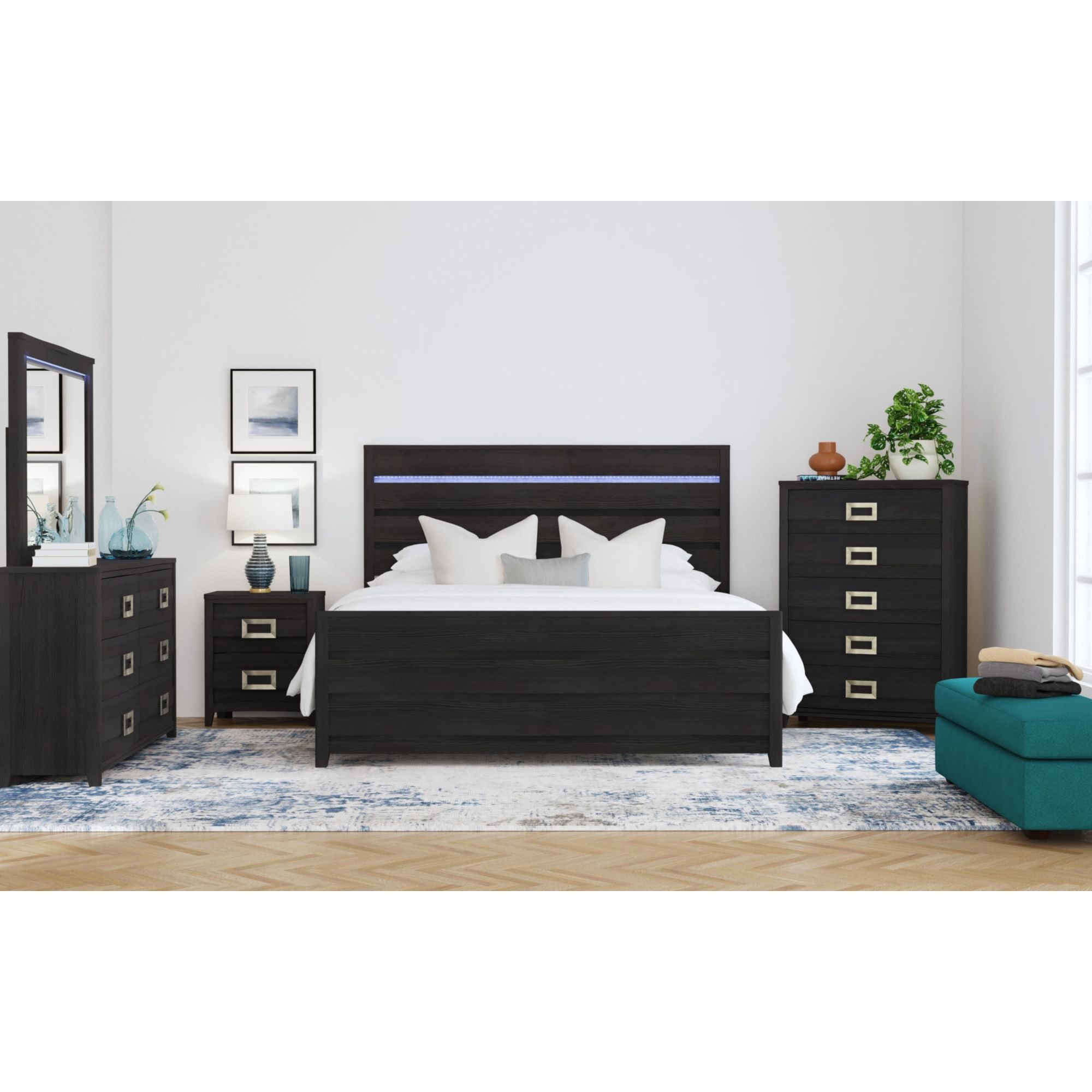Tobias King Bed with LED in Black – SKU B-15990-8-KBL | Elements