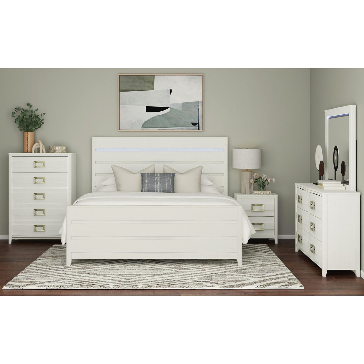 Tobias Full Bed with LED in White – SKU B-15990-7-FBL | Elements