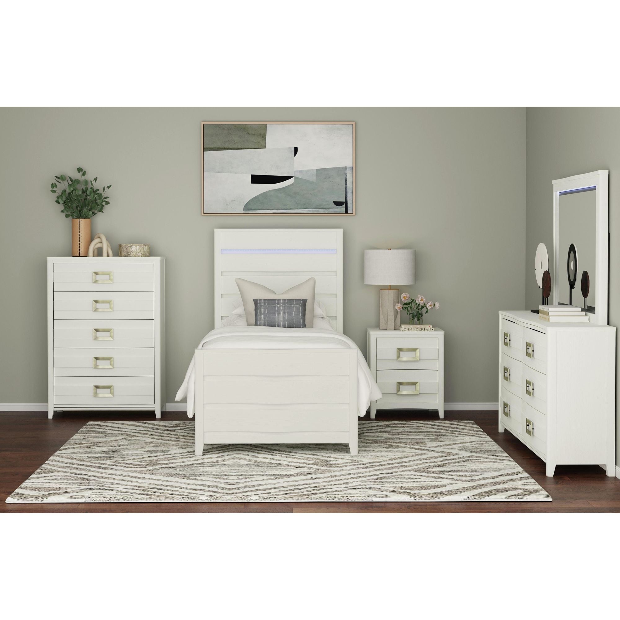 Tobias Twin Bed with LED in White – SKU B-15990-7-TBL | Elements