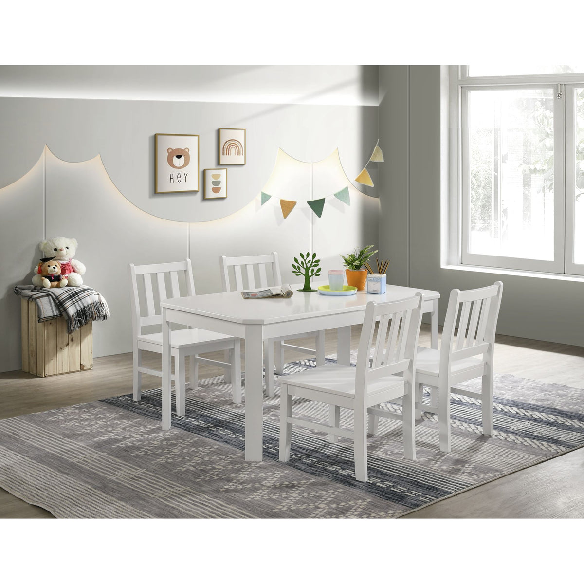 Travis Youth 5PC Dining Set with Table and 4 Chairs in White – SKU Y-14470-7-5DS | Elements