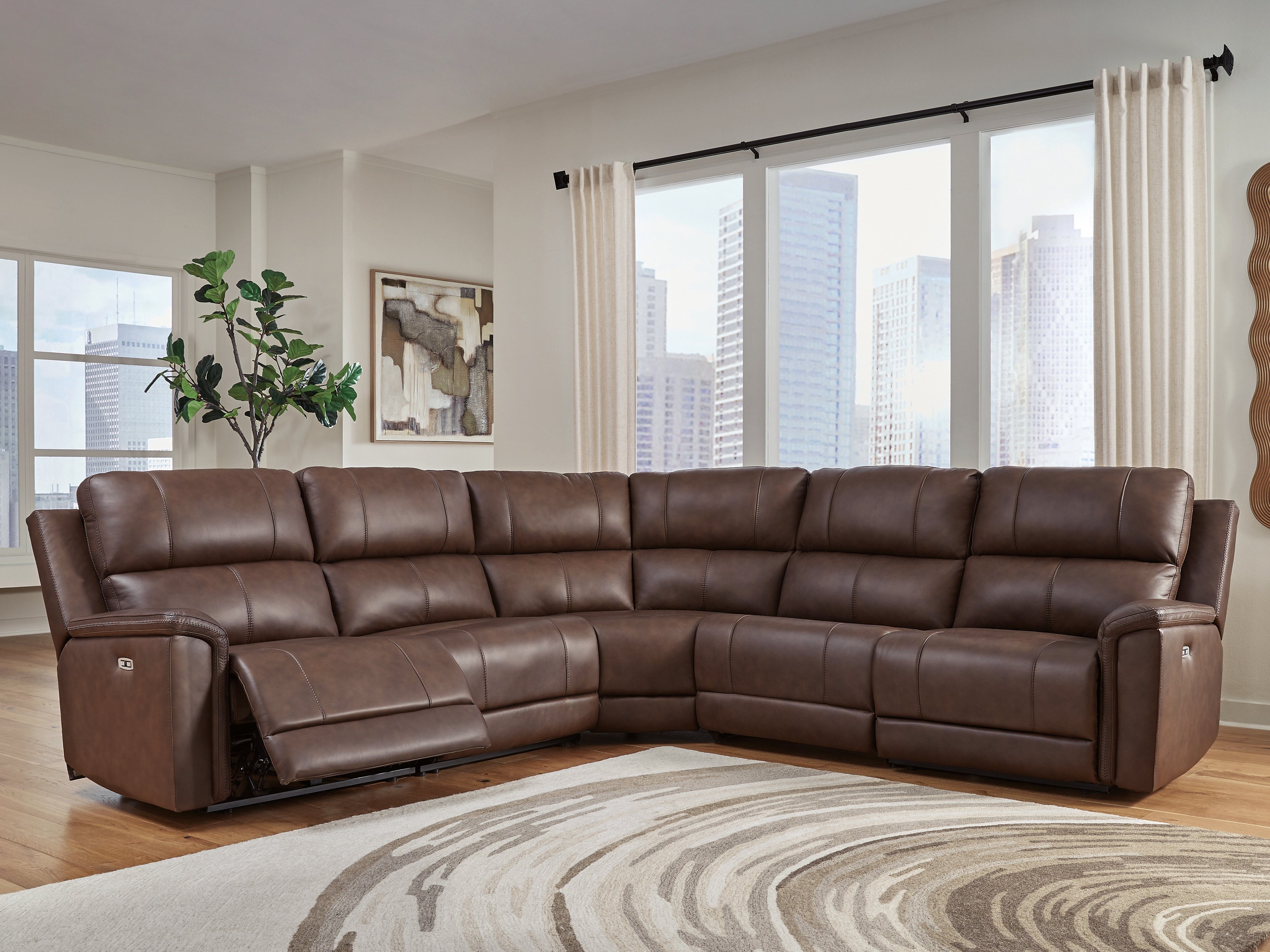 Tampa Furniture Outlet Lutz - Ashley Furniture - Bleckley Sectional - 5-Piece Power Reclining Sectional / Espresso - PCU12001S4