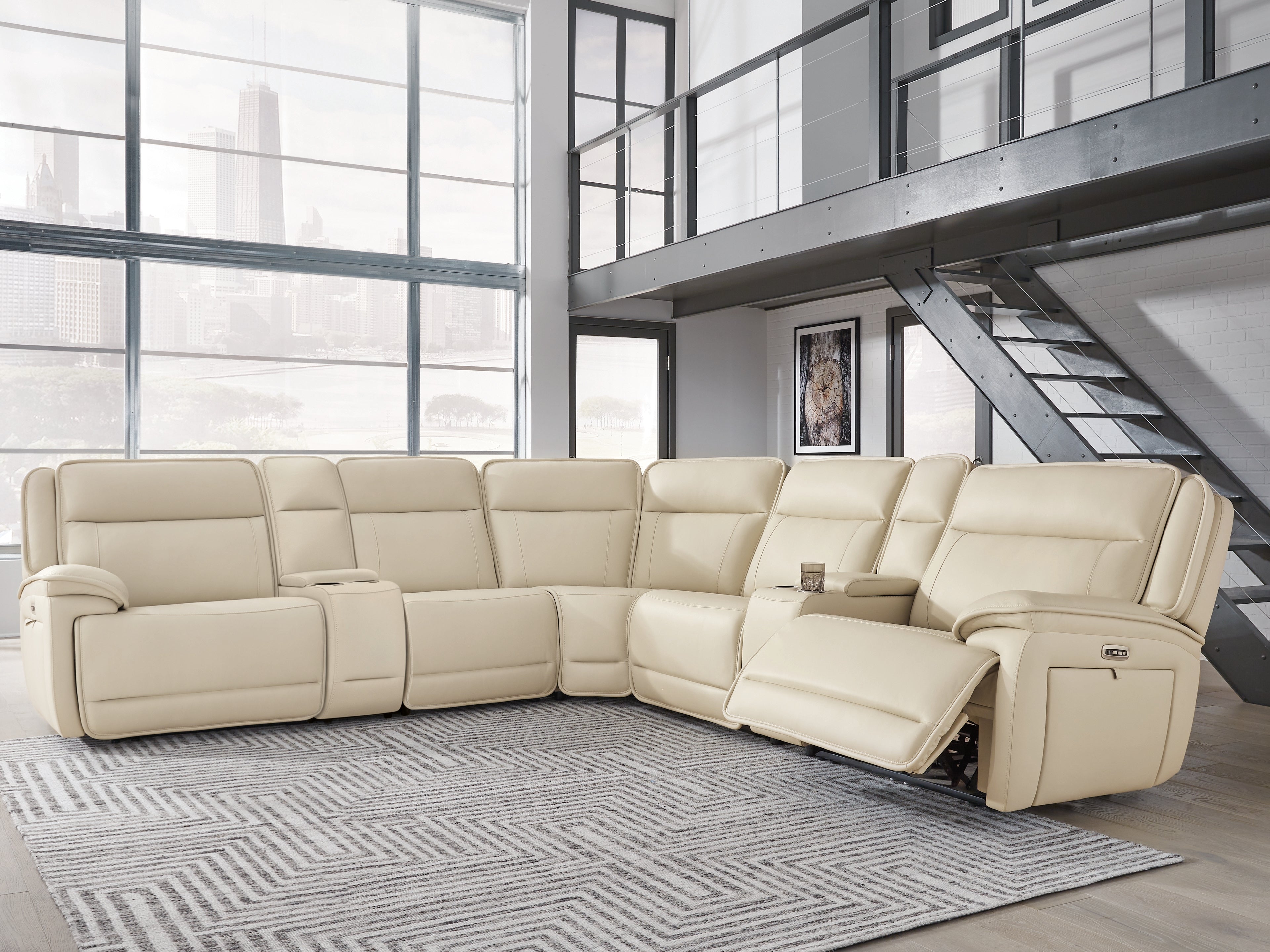 Tampa Furniture Outlet Lutz - Ashley Furniture - Double Deal Sectional - 7-Piece Reclining Sectional with 2 Consoles / Almond - U13001S9