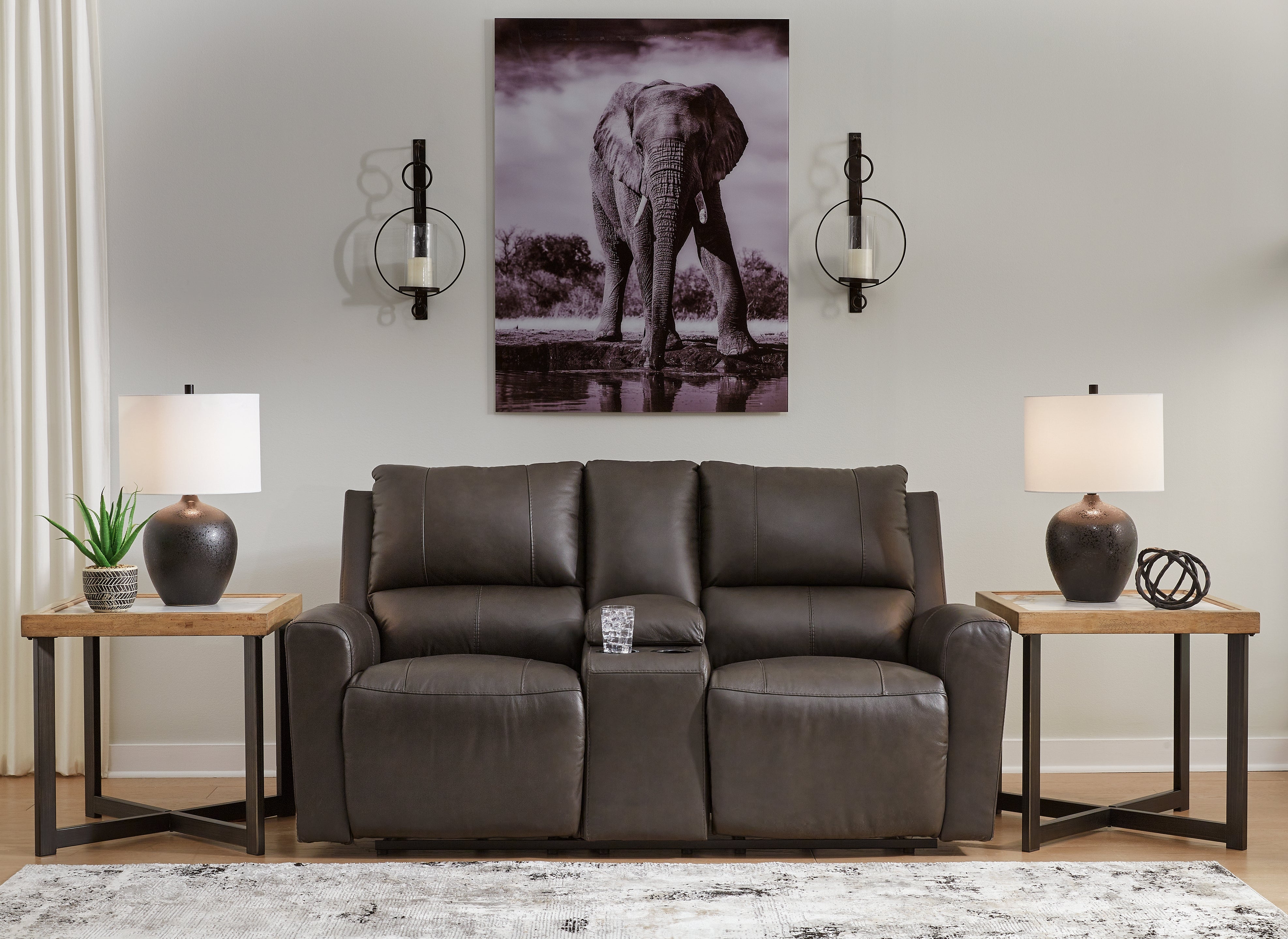 Tampa Furniture Outlet Lutz - Ashley Furniture - Boxmere Living Room - DBL REC PWR Loveseat w/Console / Storm - U1310096
