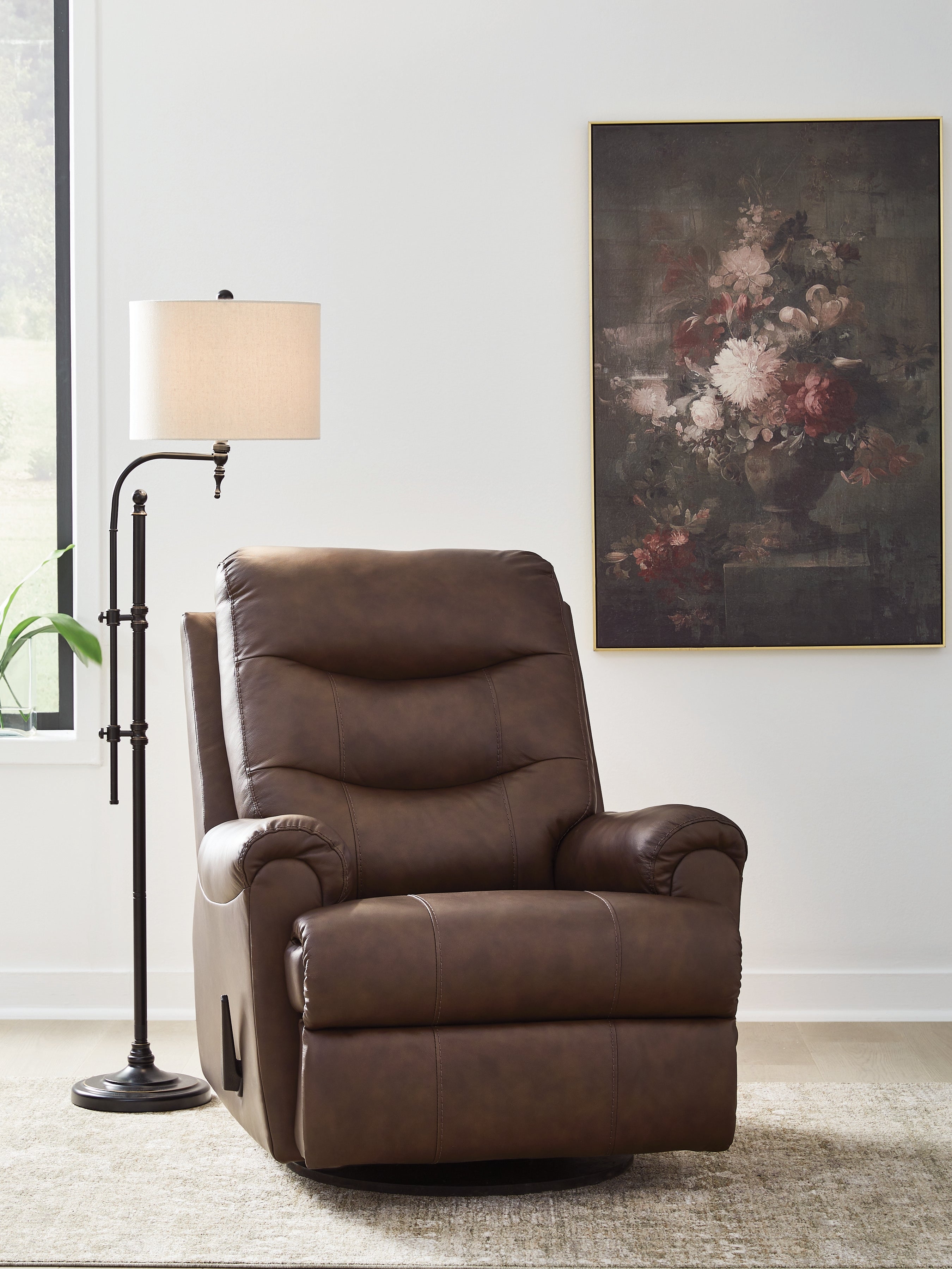 Tampa Furniture Outlet Lutz - Ashley Furniture - Flynwood Living Room - Swivel Glider Recliner / Espresso - PCU1340061