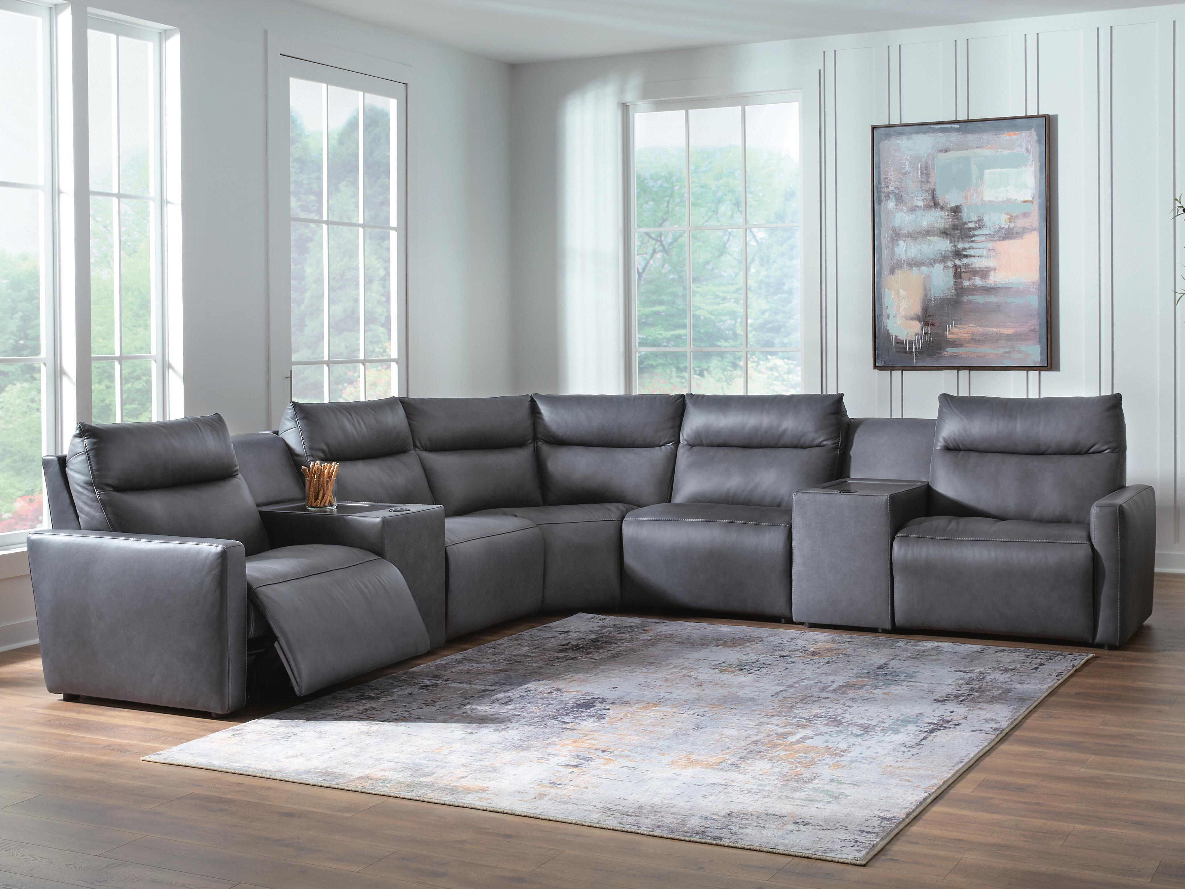 Tampa Furniture Outlet Lutz - Ashley Furniture - ModZ Sectional - 7-Piece Power Reclining Sectional with Audio Consoles / Blue - U14001S8