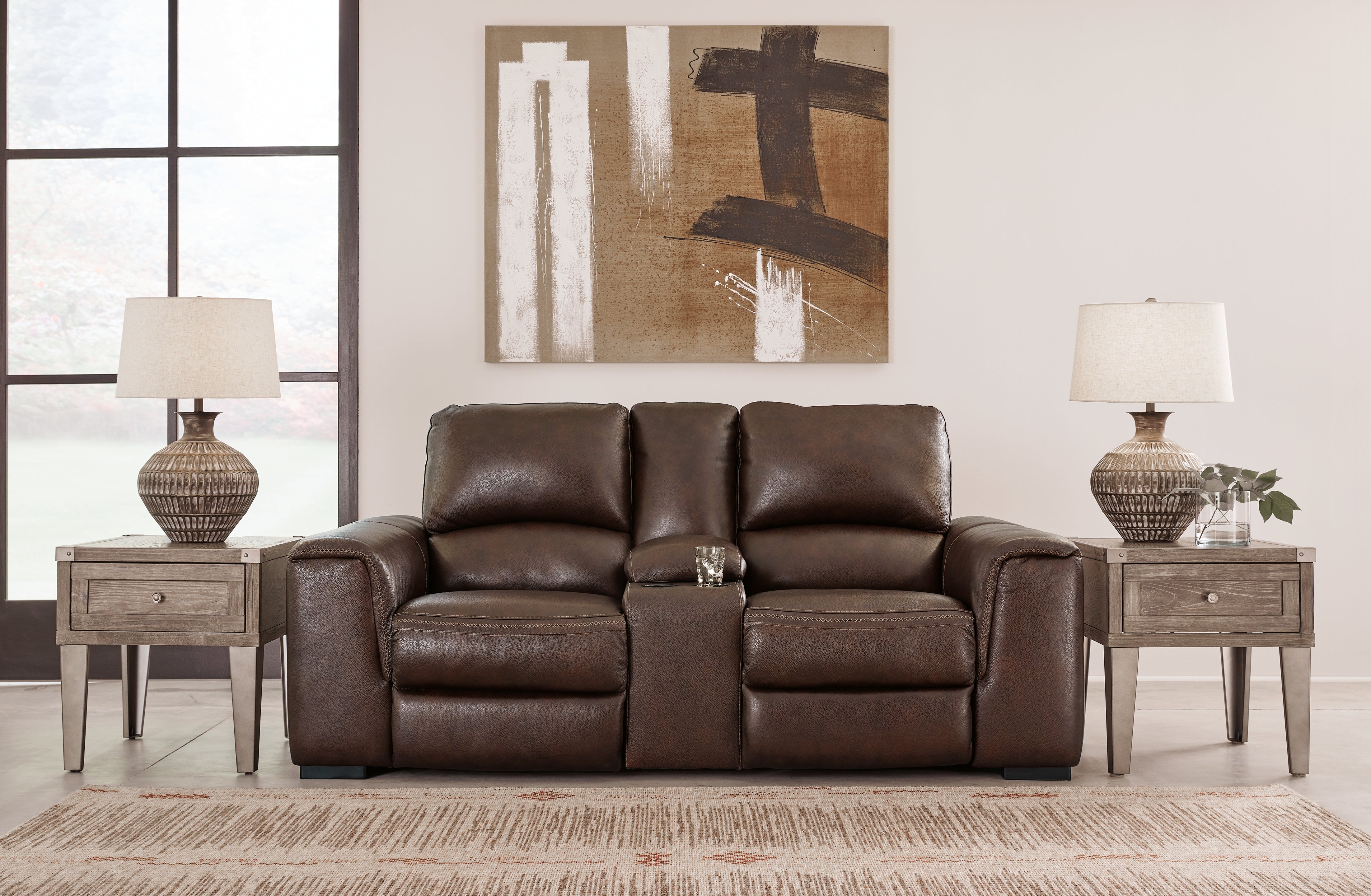 Tampa Furniture Outlet Lutz - Ashley Furniture - Alessandro Living Room - PWR REC Loveseat/CON/ADJ HDRST / Walnut - U2550218