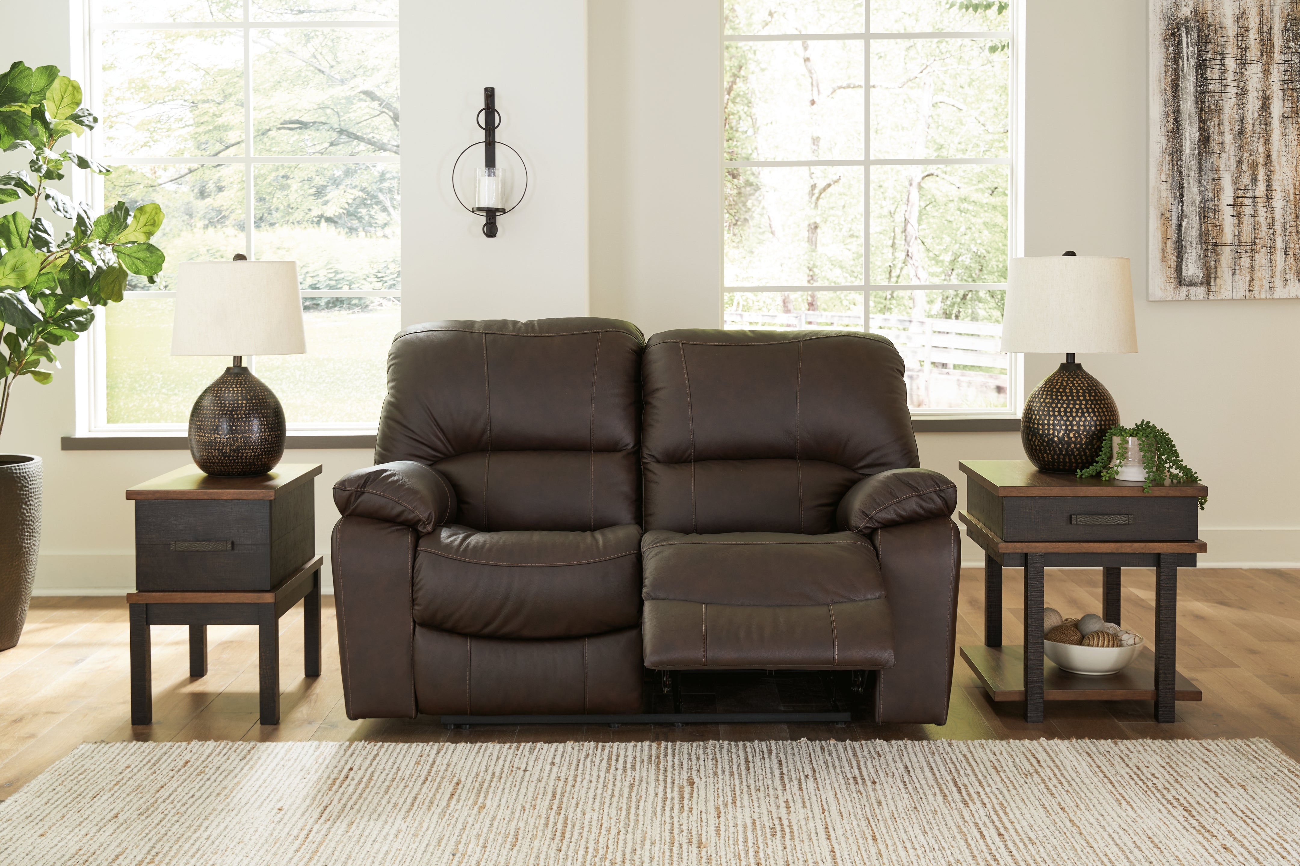 Tampa Furniture Outlet Lutz - Ashley Furniture - Leesworth Living Room - Reclining Power Loveseat / Dark Brown - U4380874