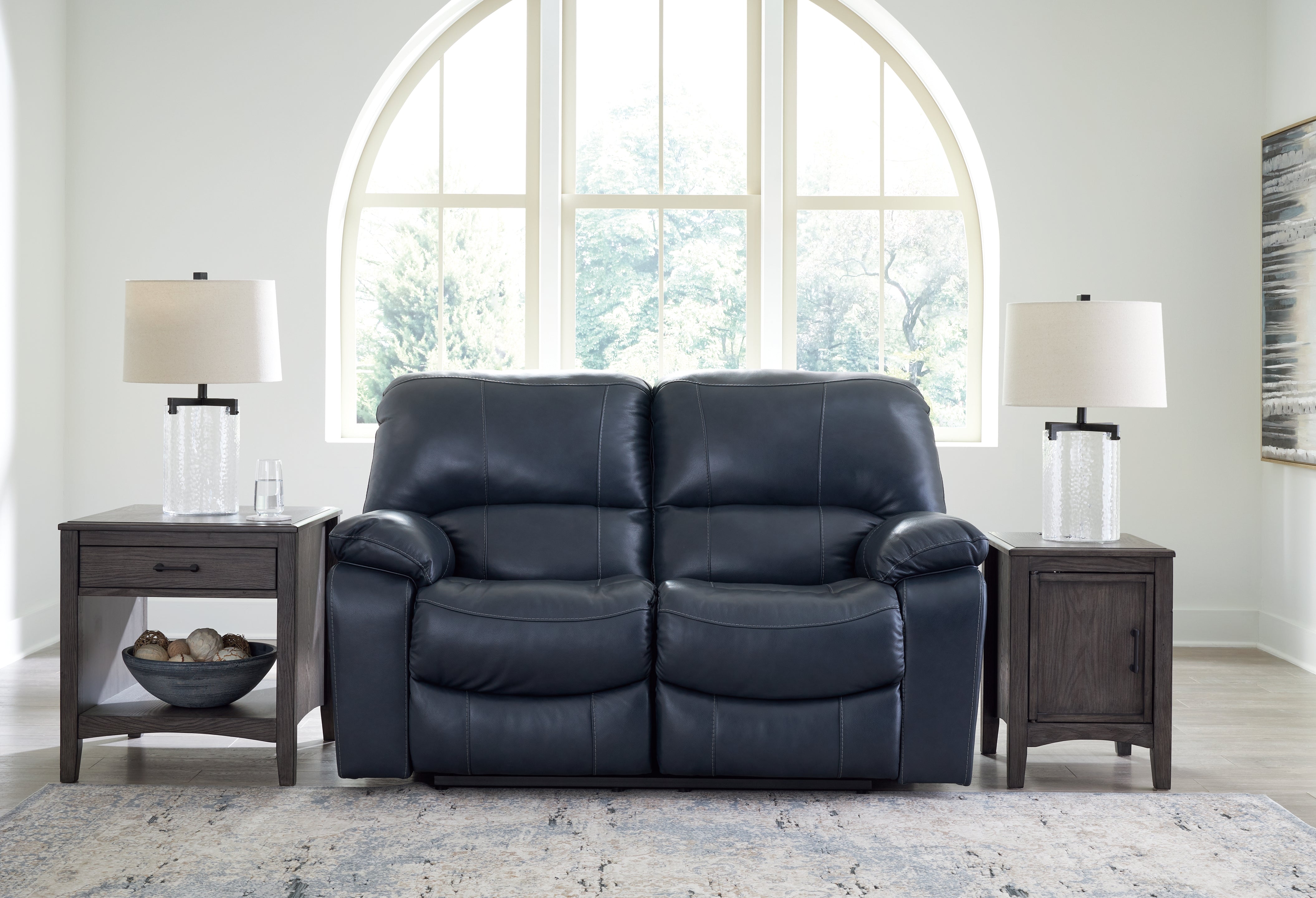 Tampa Furniture Outlet Lutz - Ashley Furniture - Leesworth Living Room - Reclining Power Loveseat / Ocean - U4380974