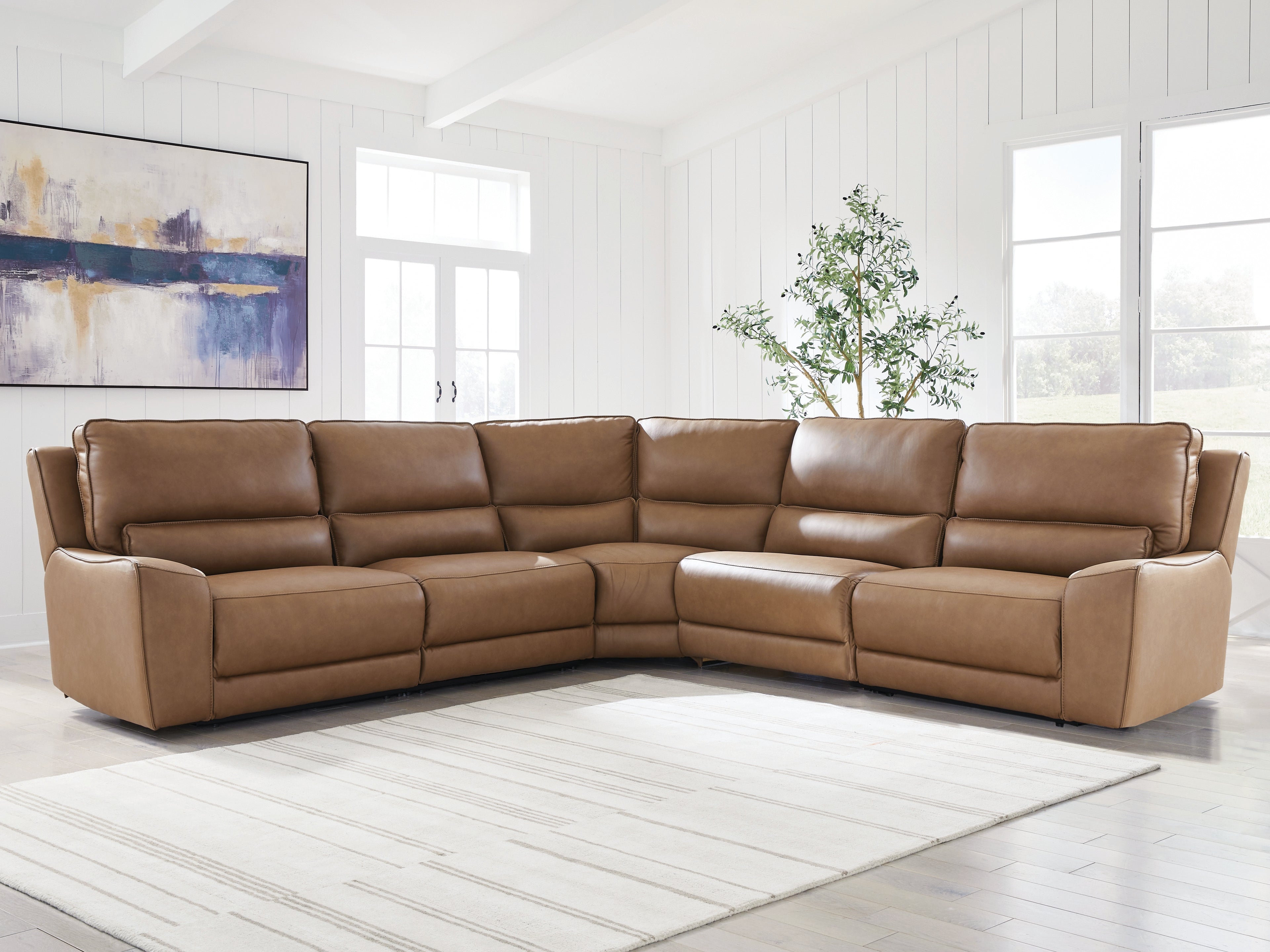 Tampa Furniture Outlet Lutz - Ashley Furniture - DeepWakes Sectional - 5-Piece Power Reclining Sectional / Caramel - PCU62606S8
