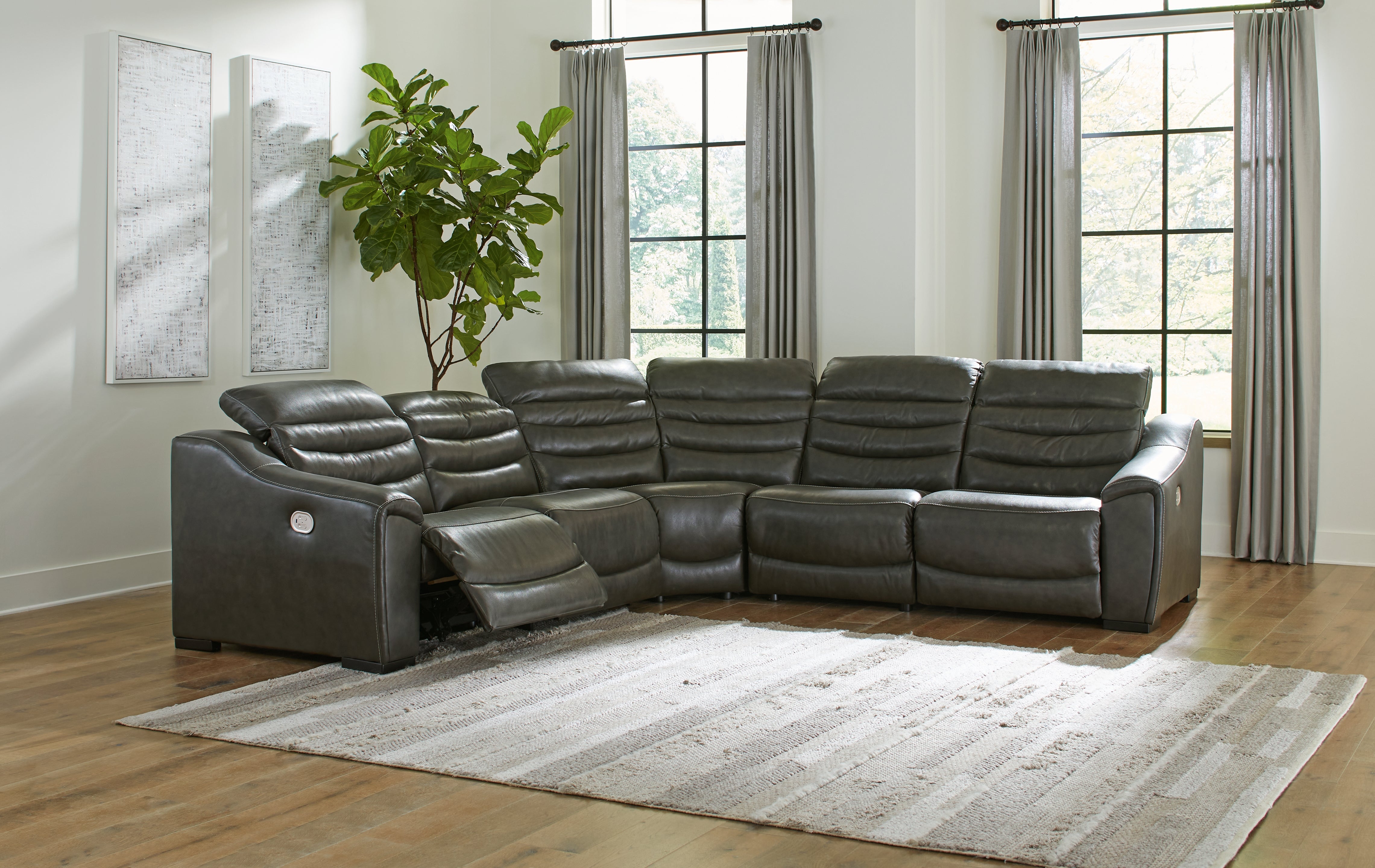 Tampa Furniture Outlet Lutz - Ashley Furniture - Center Line Sectional - 5-Piece Power Reclining Sectional / Dark Gray - U63404S3