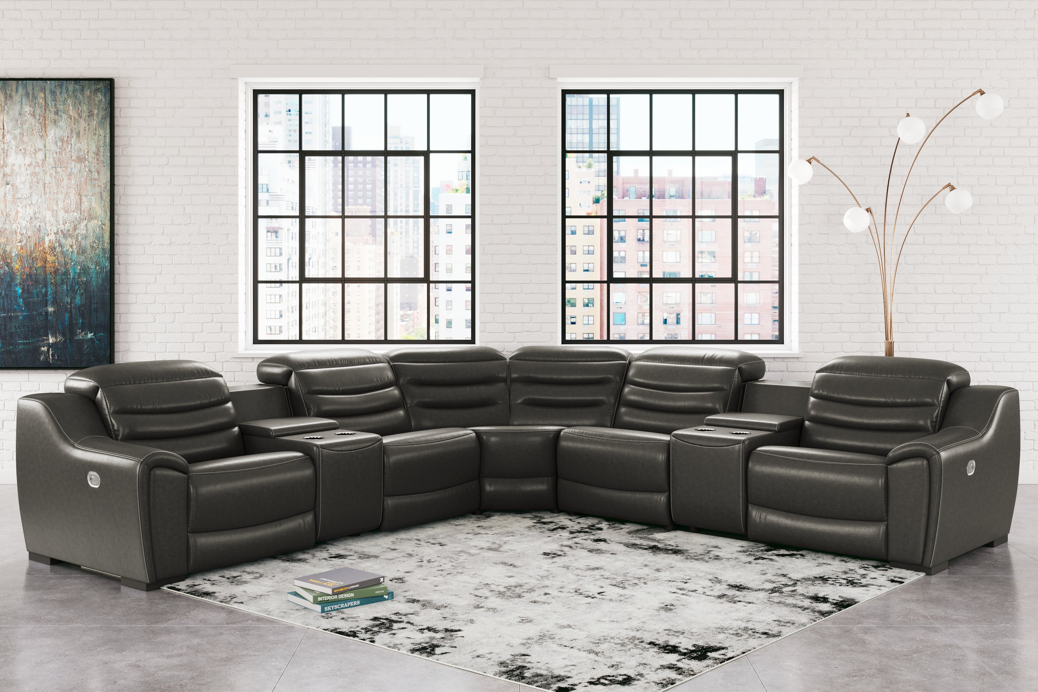 Tampa Furniture Outlet Lutz - Ashley Furniture - Center Line Sectional - 7-Piece Power Reclining Sectional / Dark Gray - U63404S7