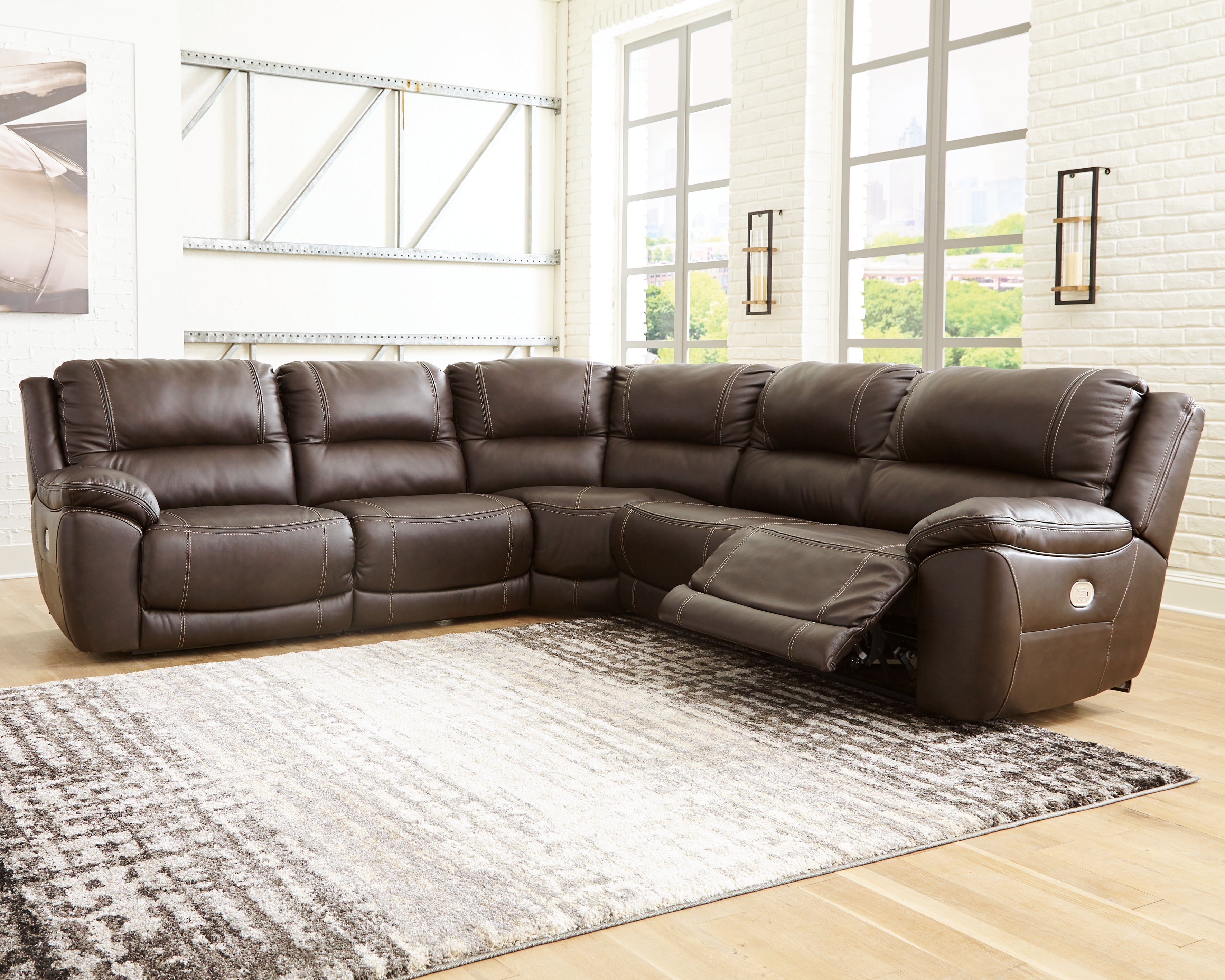 Tampa Furniture Outlet Lutz - Ashley Furniture - Dunleith Sectional - 5-Piece Power Reclining Sectional / Chocolate - U71604S1