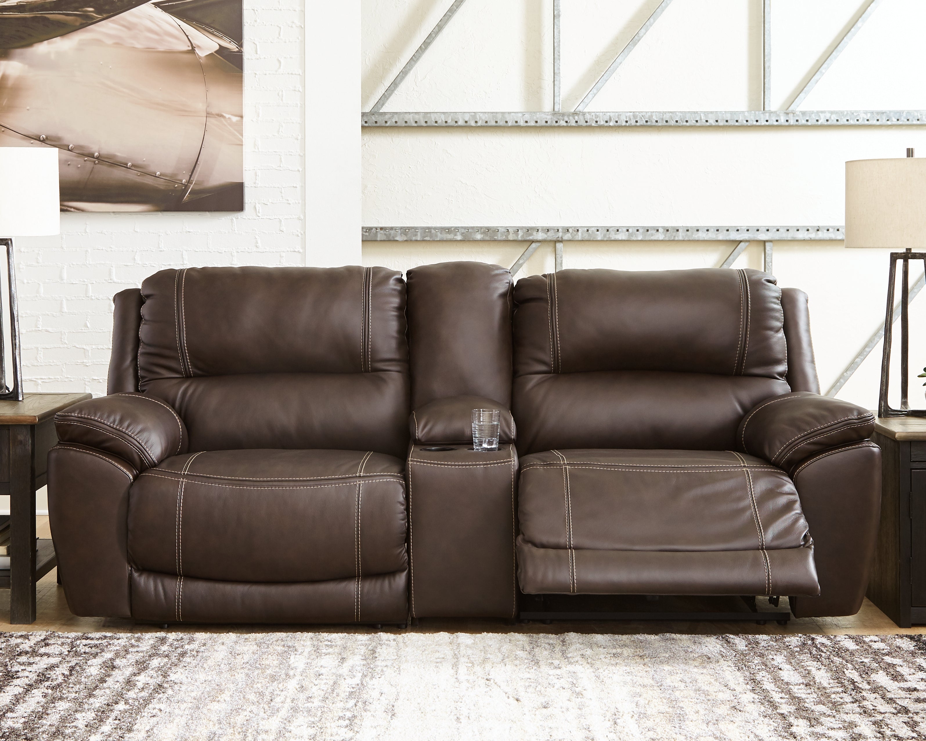 Tampa Furniture Outlet Lutz - Ashley Furniture - Dunleith Sectional - 3-Piece Power Reclining Loveseat with Console / Chocolate - U71604S4