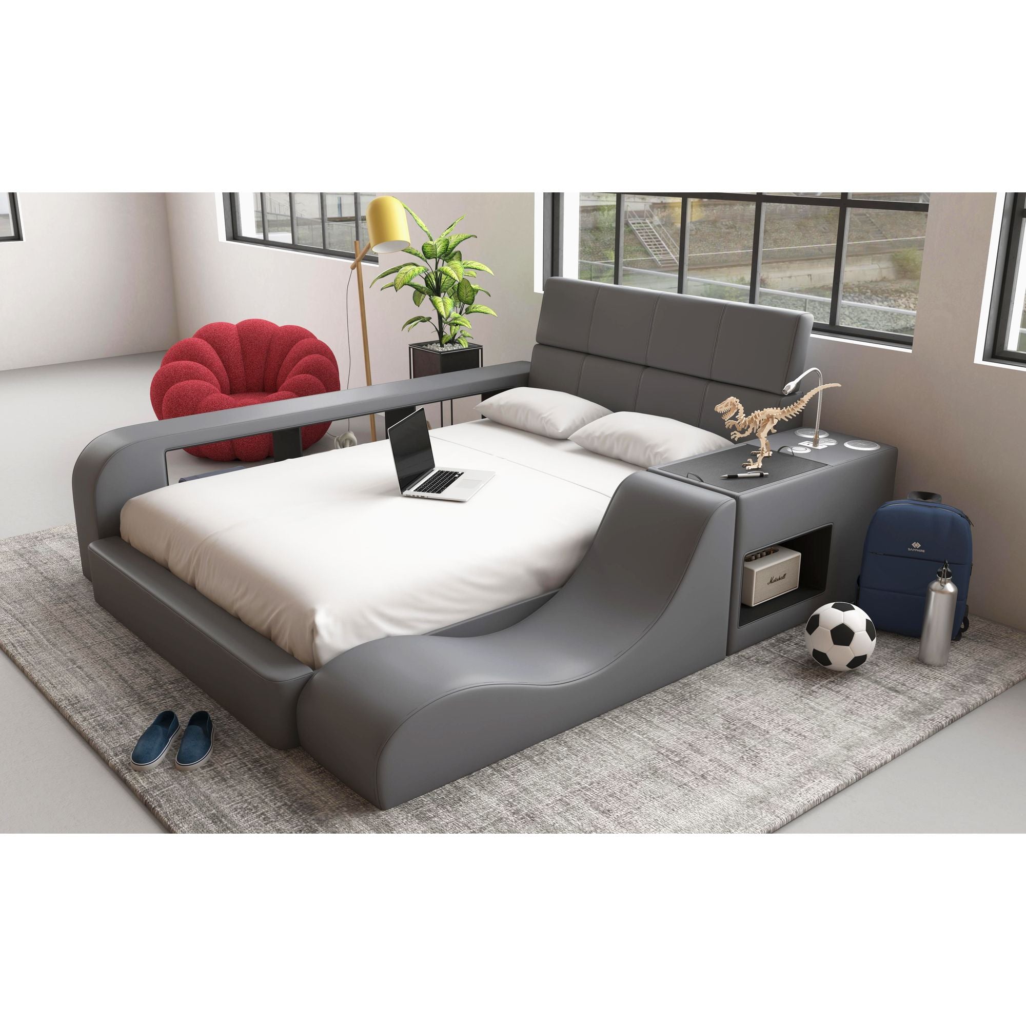 Valari Full Transformer Bed with Electronic Features in Grey PU – SKU UB-12820-3-FB | Elements