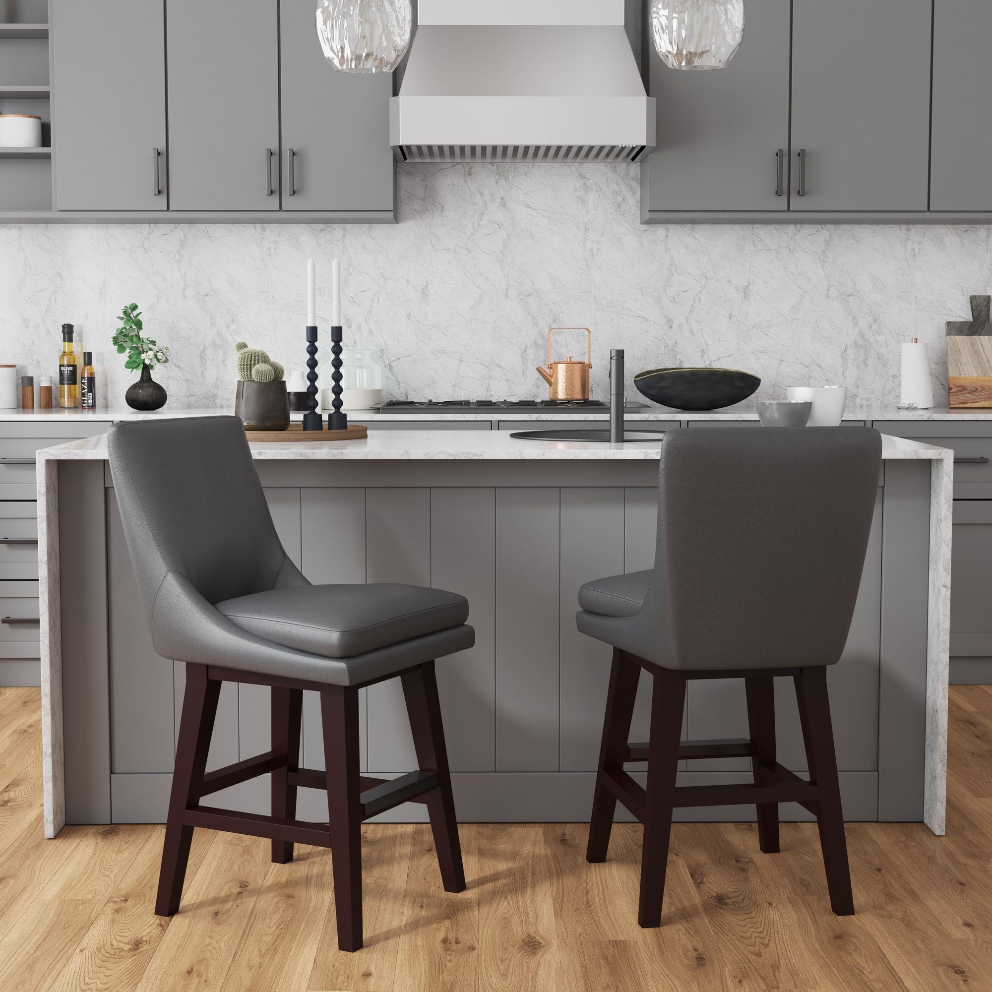 Villanova Swivel Counter Stool with Pewter PU in Espresso (2 Per Carton) – SKU D-13220-5-CST | Elements