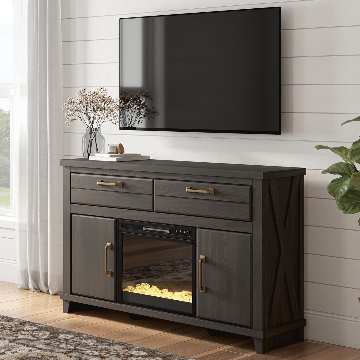Tampa Furniture Outlet Lutz - Ashley Furniture - Brazen Valley 60" TV Stand with Electric Fireplace - 60" TV Stand with Electric Fireplace - W2648W3
