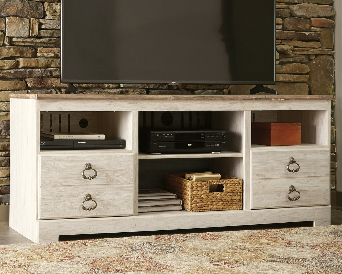Tampa Furniture Outlet Lutz - Ashley Furniture - Willowton TV Stand - 64" / Whitewash - W267-68