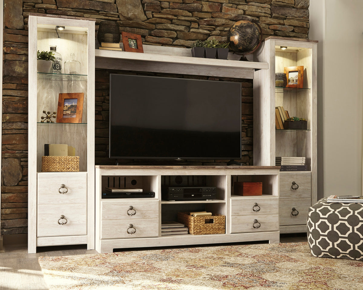 Tampa Furniture Outlet Lutz - Ashley Furniture - Willowton Entertainment Center - 4-Piece Entertainment Center / Whitewash - W267W3