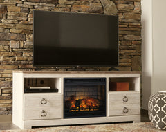 Tampa Furniture Outlet Lutz - Ashley Furniture - Willowton 64" TV Stand with Electric Fireplace - 64" TV Stand with Electric Fireplace / Whitewash - W267W8