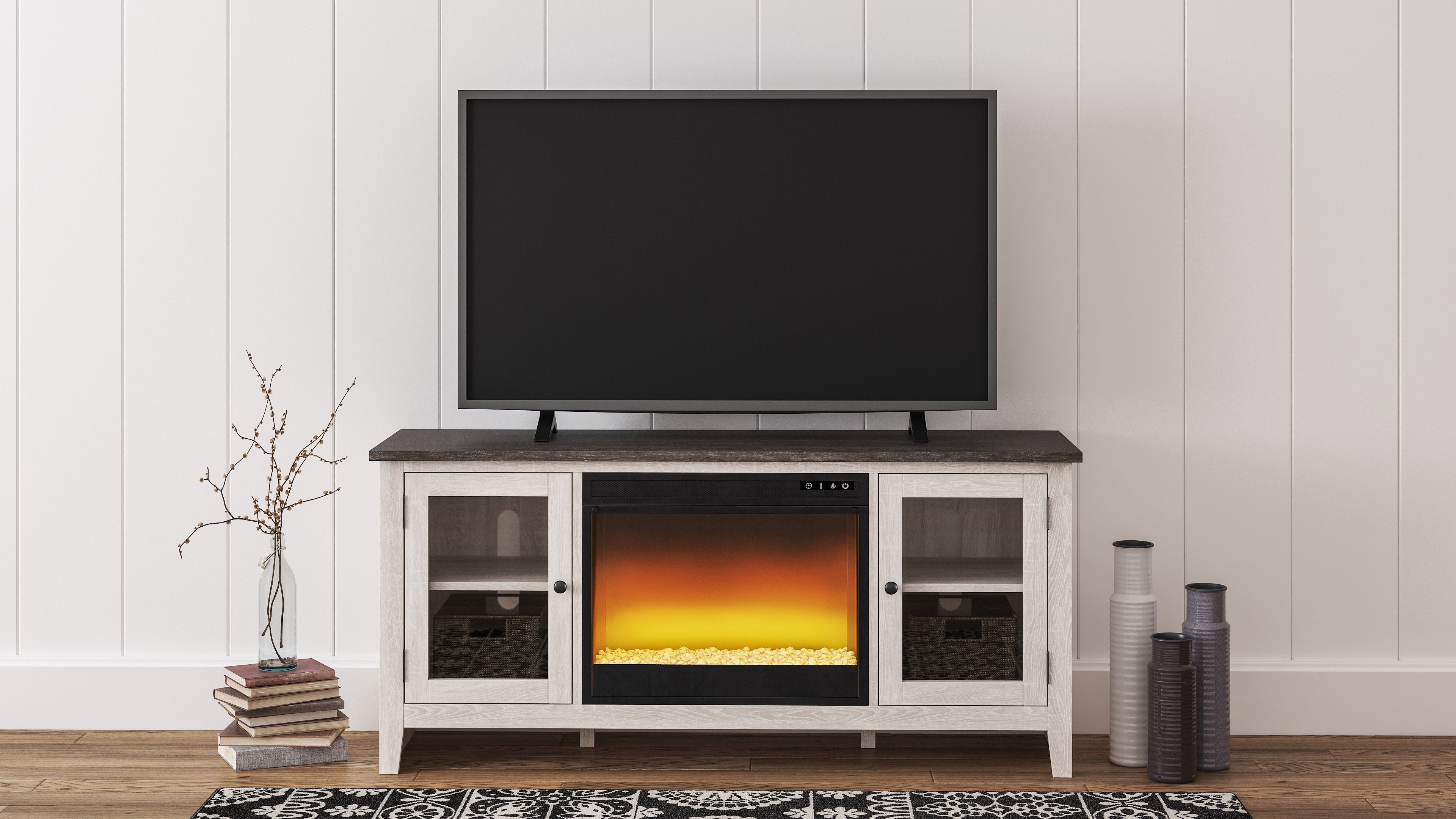 Tampa Furniture Outlet Lutz - Ashley Furniture - Dorrinson 60" TV Stand with Electric Fireplace - 60" TV Stand with Electric Fireplace / Two-tone - W287W2