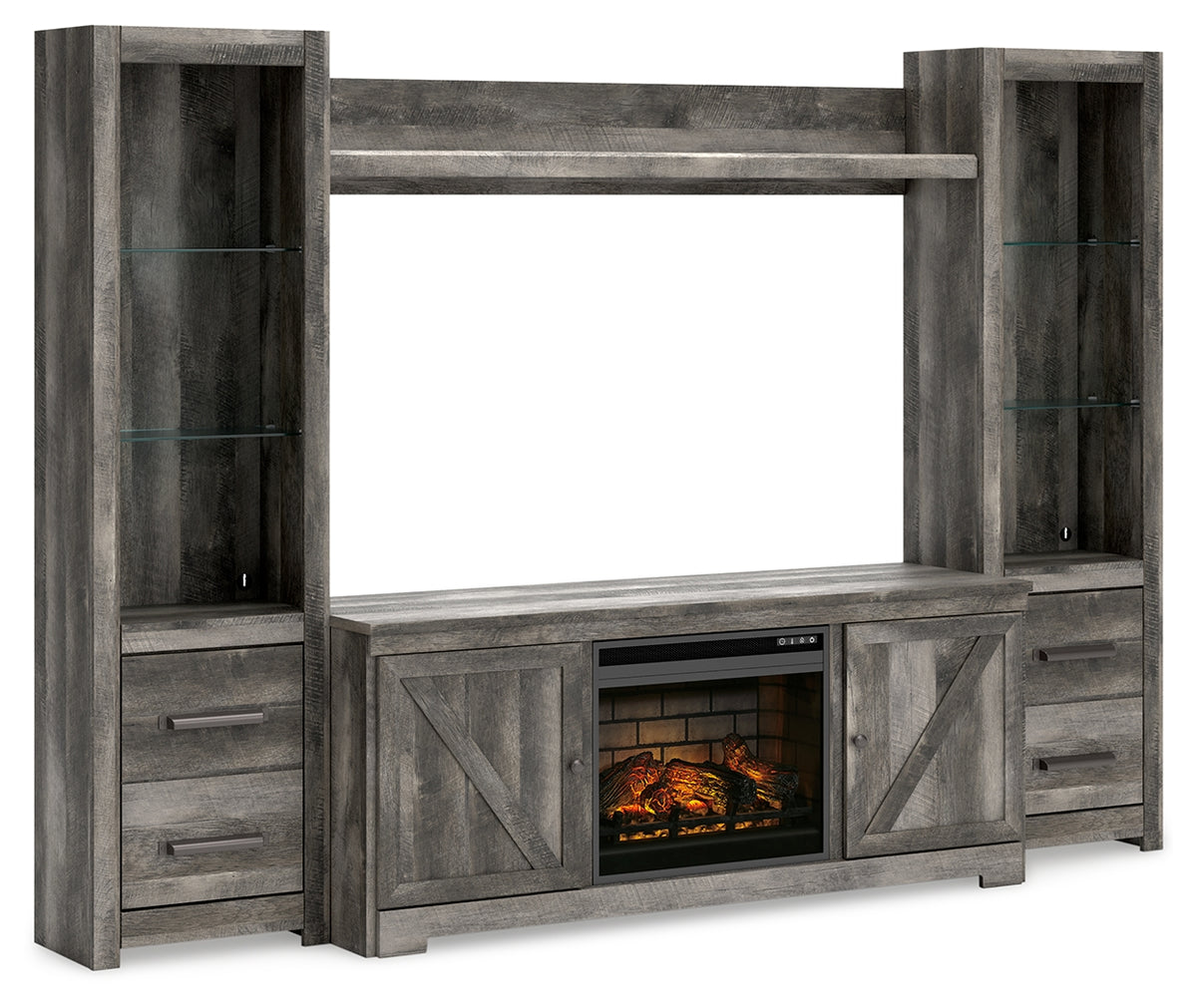 Tampa Furniture Outlet Lutz - Ashley Furniture - Wynnlow 4-Piece Entertainment Center with Electric Fireplace - 4-Piece Entertainment Center with Electric Fireplace / Gray - W440W8
