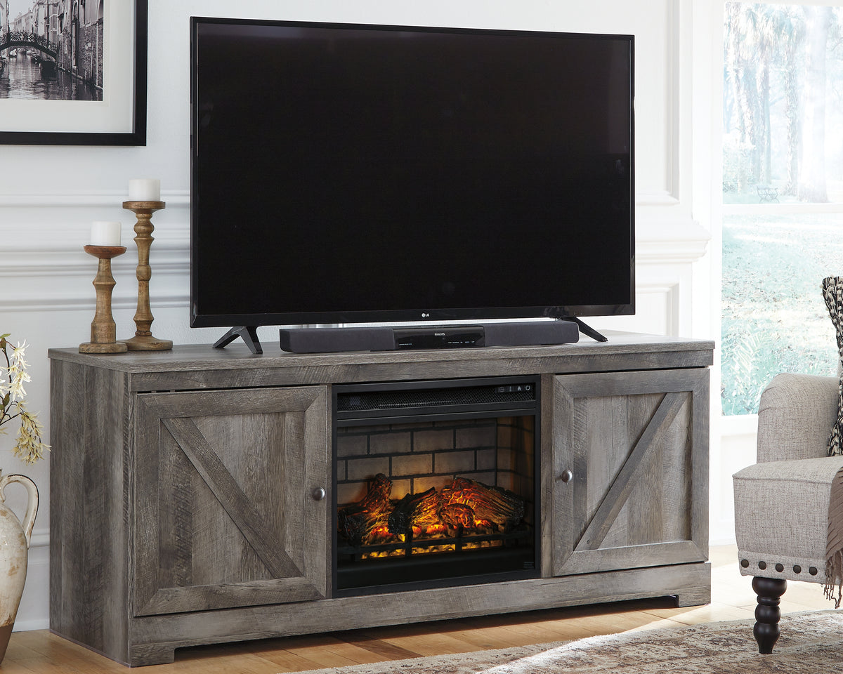 Tampa Furniture Outlet Lutz - Ashley Furniture - Wynnlow 63" TV Stand with Electric Fireplace - 63" TV Stand with Electric Fireplace / Gray - W440W9