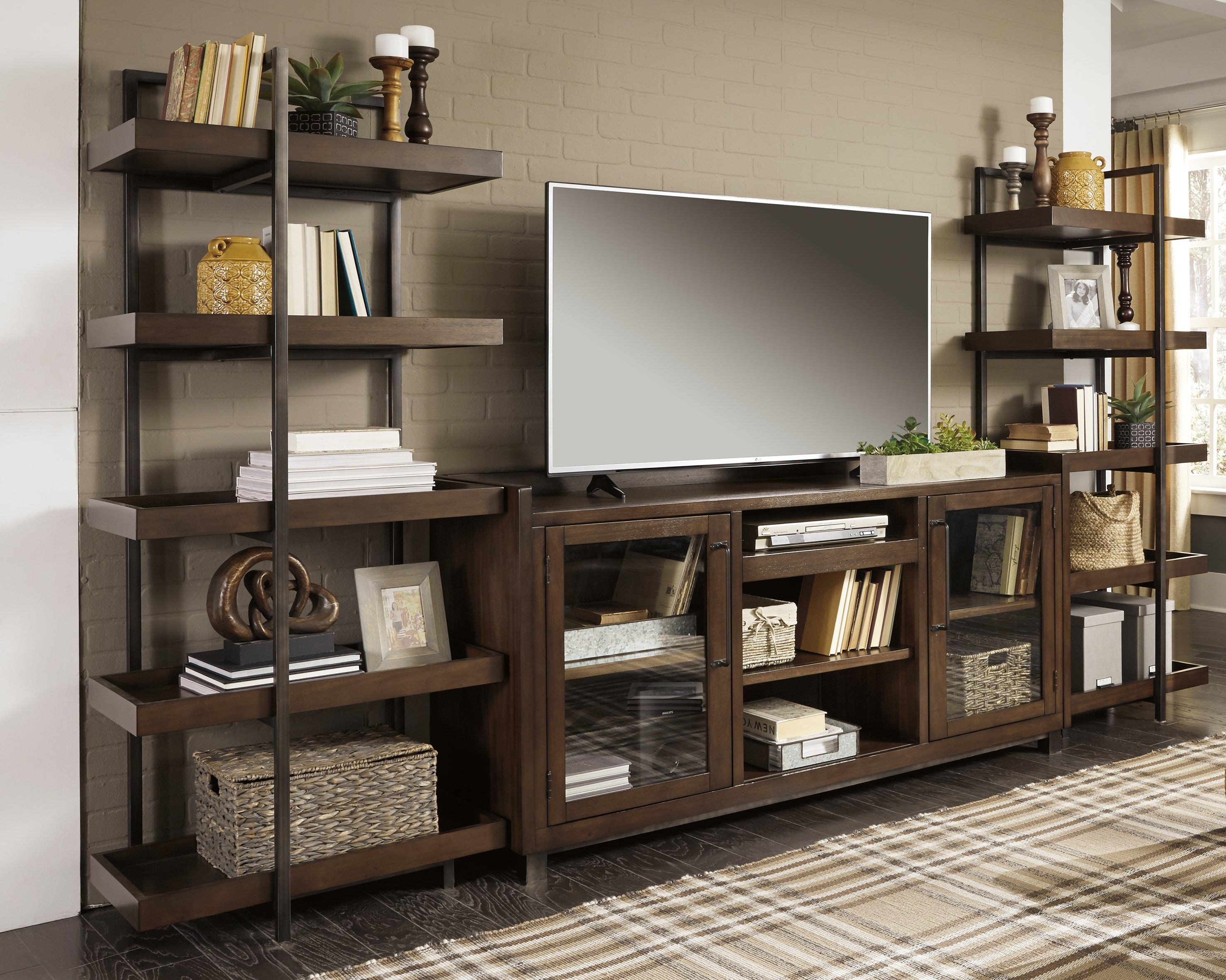 Tampa Furniture Outlet Lutz - Ashley Furniture - Starmore Entertainment Center - 3-Piece Entertainment Center / Brown/Gunmetal - W633W1