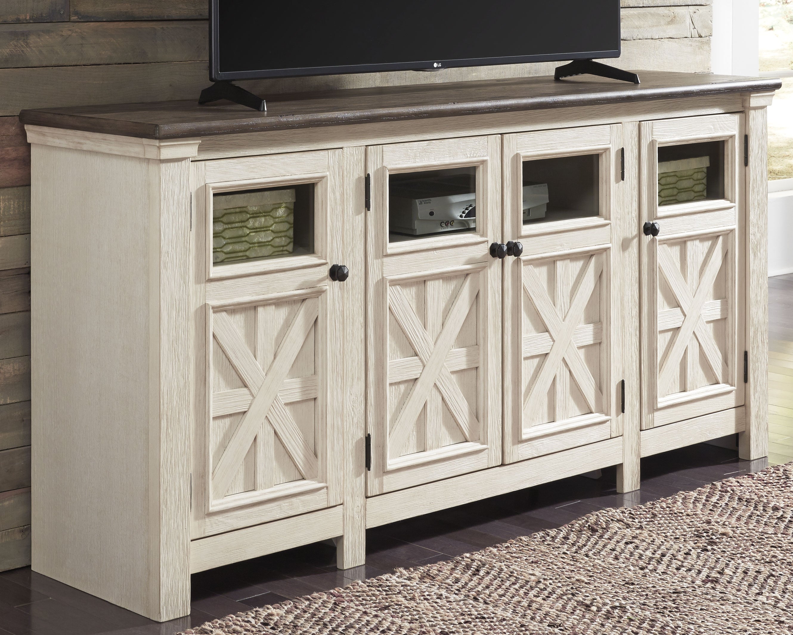 Tampa Furniture Outlet Lutz - Ashley Furniture - Bolanburg 74" TV Stand - 74" / White/Weathered Gray - W647-60